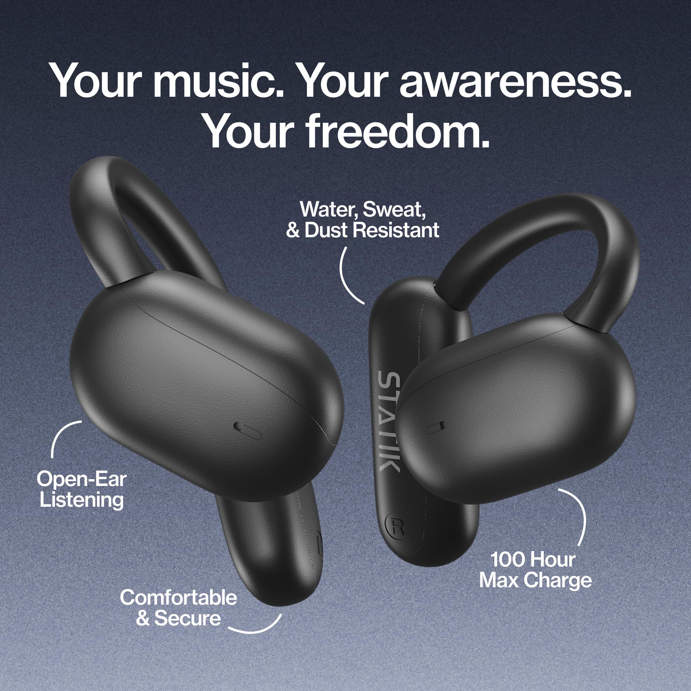 Statik Aktive Open Ear Bluetooth Earbuds - Black, 3 Pack - Dettaglio