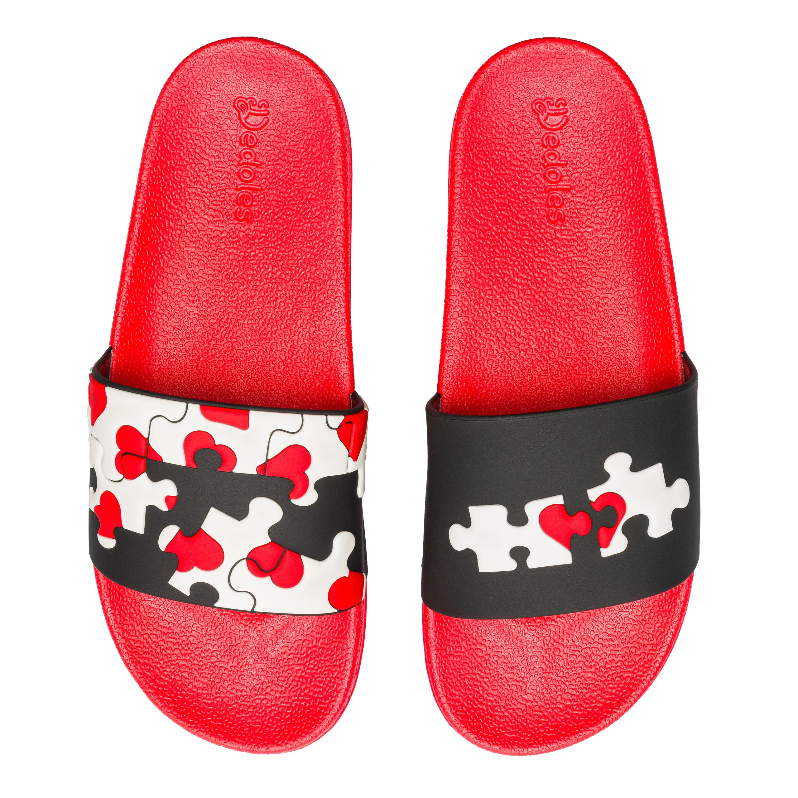 Dedoles Badeschuhe & Hausschuhe Damen Herren & Kinder Badesandalen lustige Designs Bücher Kaffee Party Pizza Fuchs Bär Lama Wolken Geschenk, Farbe: Herz-Puzzle, Gr.: 38 EU