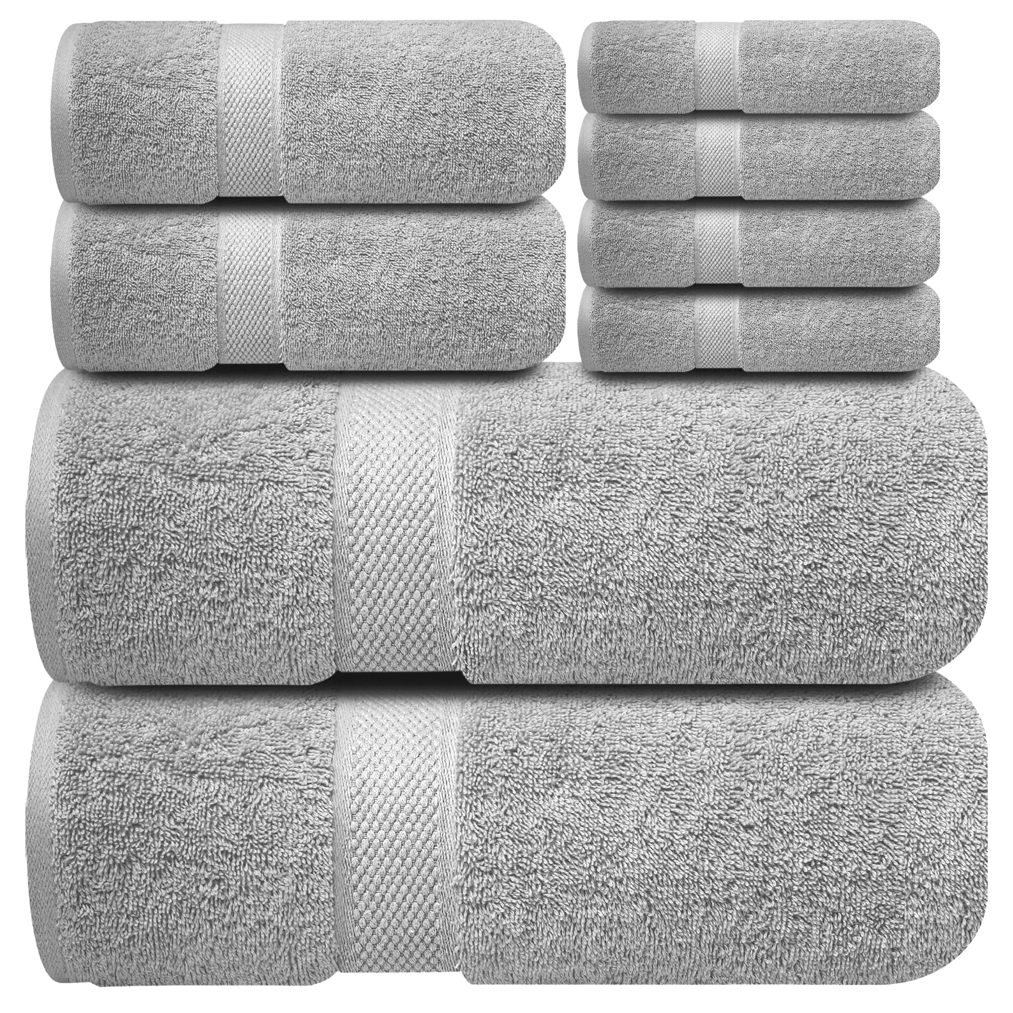 Infinitee Xclusives Premium Bath Towel Set 8-Piece (2 Bath Towels, 2 Hand Towels, 4 Washcloths), Super Absorbent Soft 100% Ring-Spun Cotton for Spa, Gym, Hotel & Bathroom |Charming Grey|Infinitee Xclusives Premium Bath Towel Set 8-Piece (2…