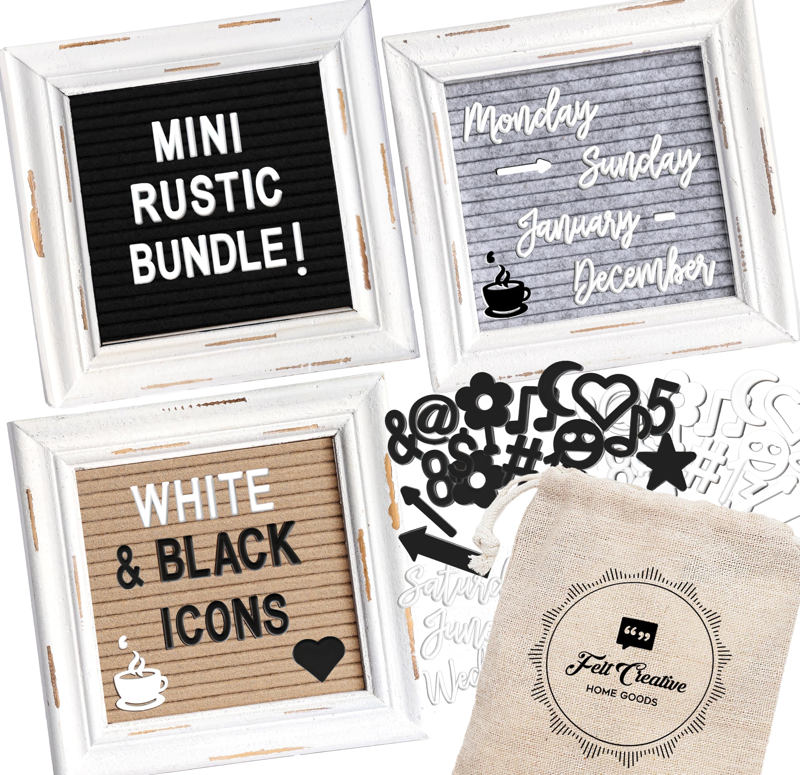 Mini Letter Board [Set of 3] Small Felt Letter Board Letters and Symbols Trio - Adorable Baby Announcement Props or Announcement Board for New Baby, Word Board with Letters (6x6 inches)