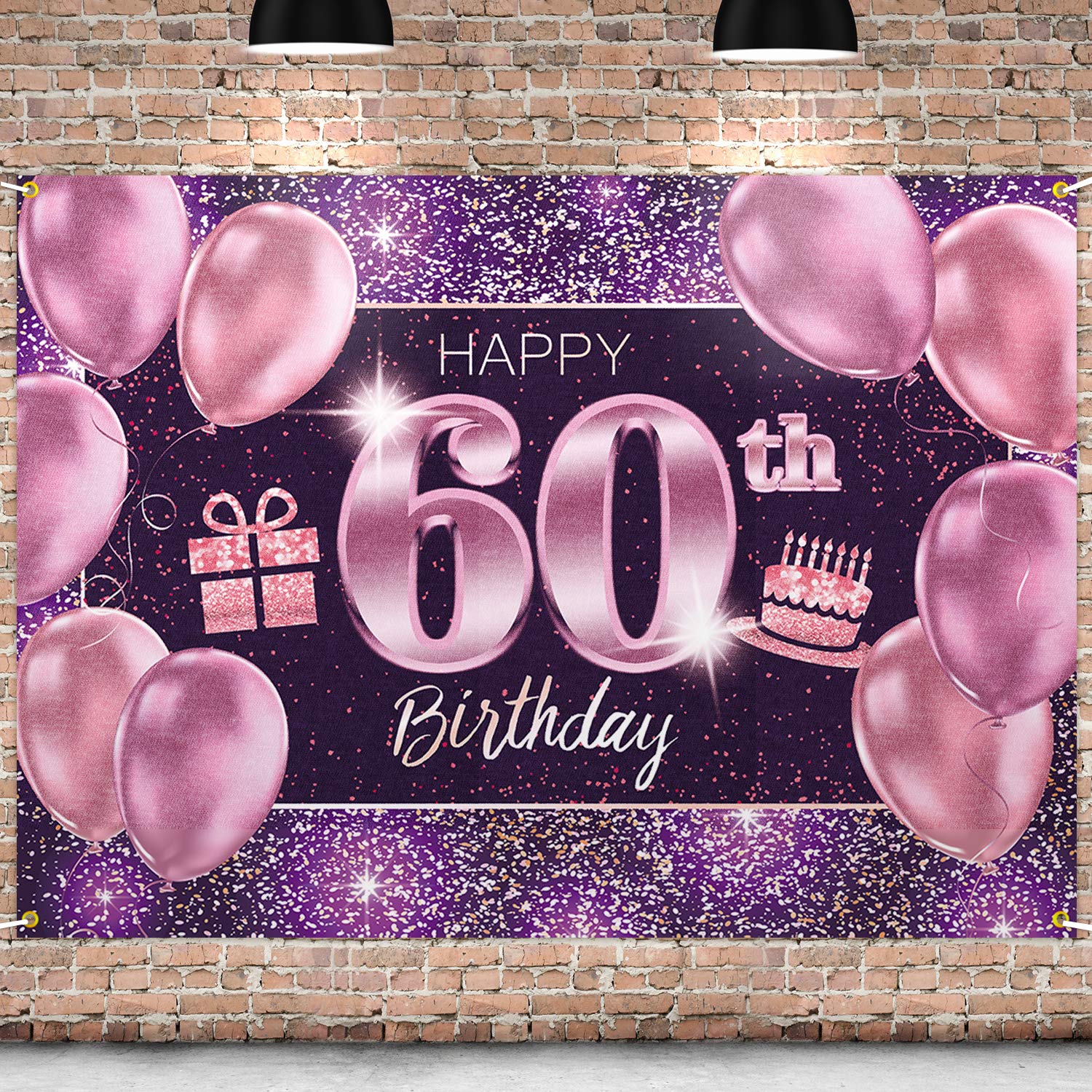 PAKBOOM Happy 60th Birthday Banner Backdrop - 60 Birthday Party Decorations Supplies for Women - Pink Purple Gold 4 x 6ft