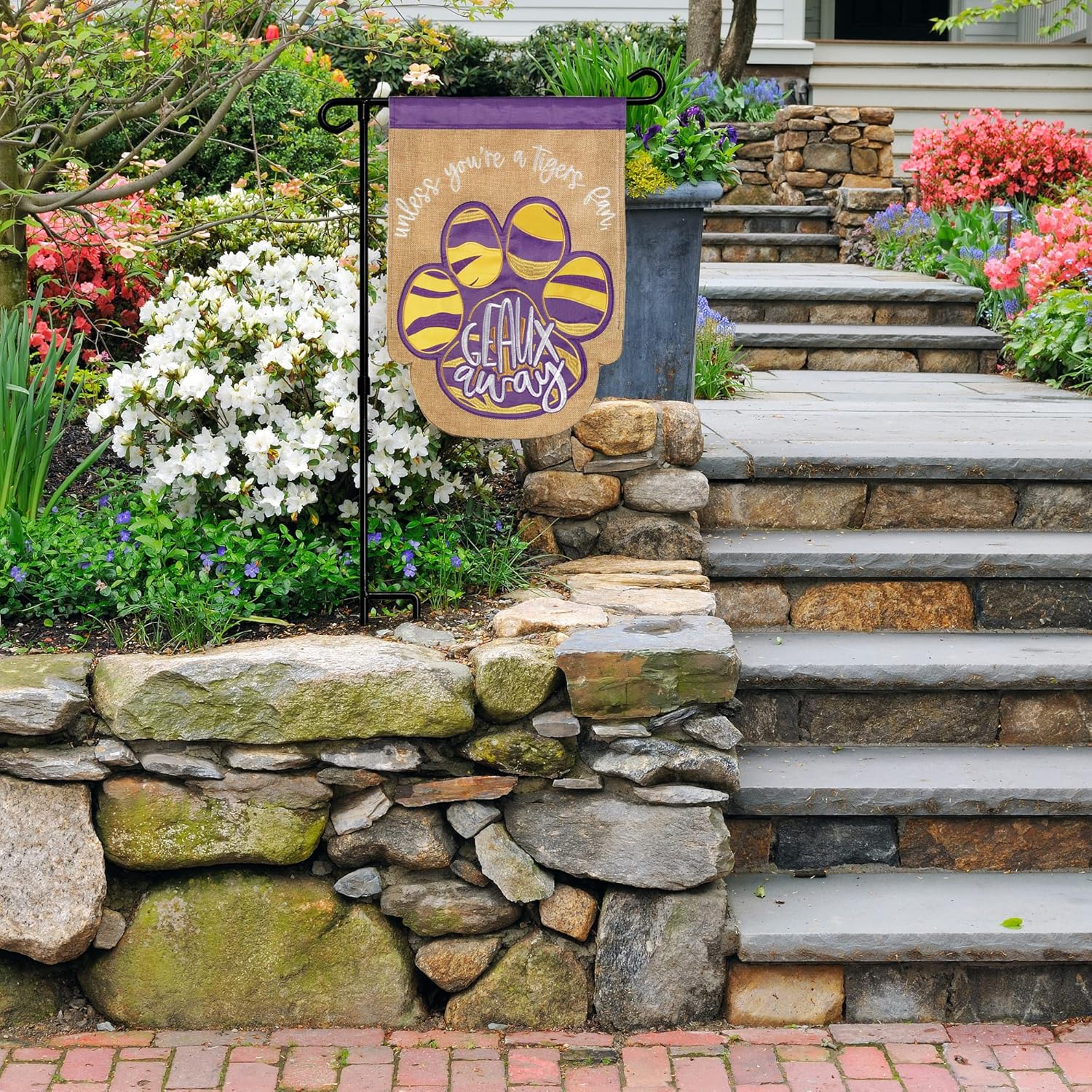 Magnolia Garden Geaux Away LSU Tigers Purple 13 x 18 Polyester Outdoor Hanging Garden Flag
