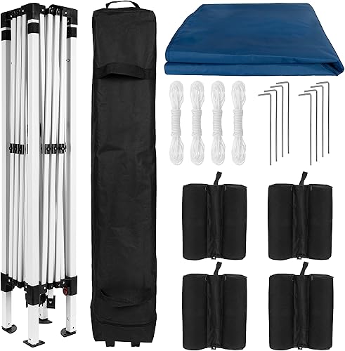 Miniatura 7 de BizChair Tienda de campaña con toldo de pierna recta para eventos emergentes azules de 10'x10' con bolsas de arena y estuche con ruedas