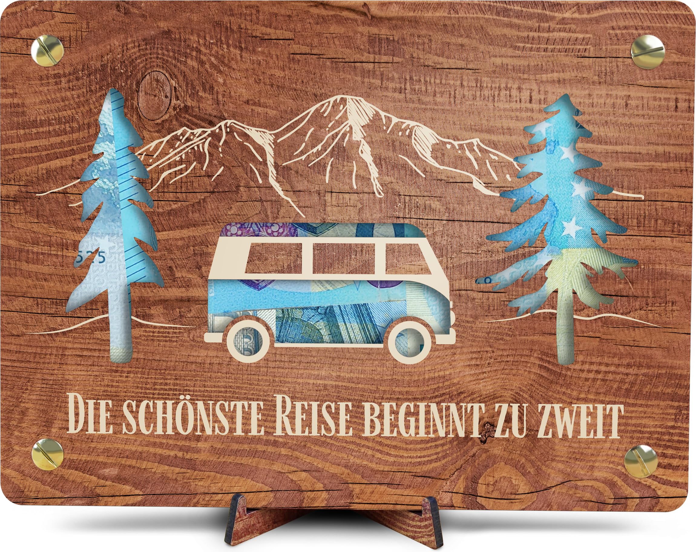 Hochzeitsgeschenk - XL Geldgeschenk aus Holz inkl. Ständer | Flitterwochen - Hochzeitstag, Hochzeitskarte Holz, Hochzeitsgeschenke Für Brautpaar, Hochzeitskarten Glückwunschkarten, Hochzeitskarten