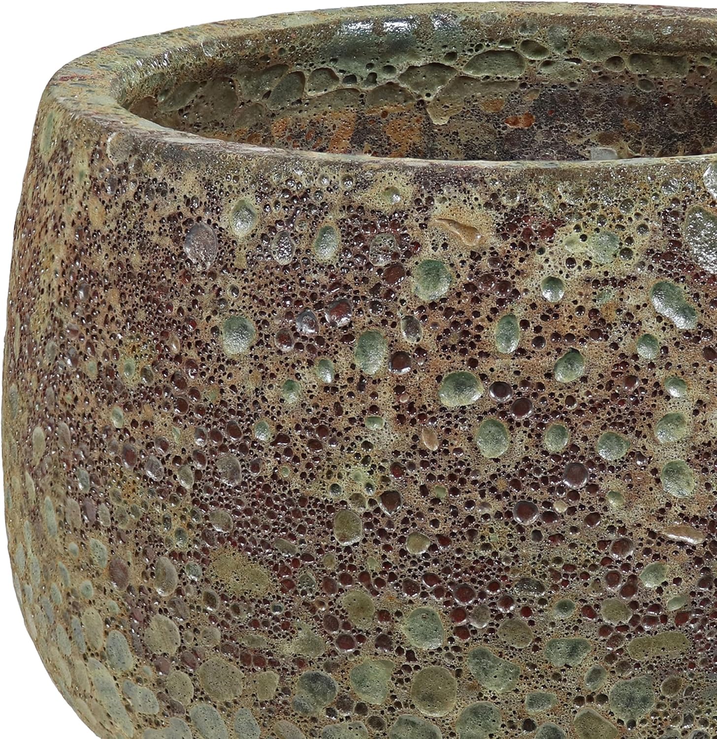 Sunnydaze 14" Lava Finish Ceramic Plant Pot - Features 1 Drainage Hole - 3.05 Gal Soil Capacity - Green Distressed Ceramic
