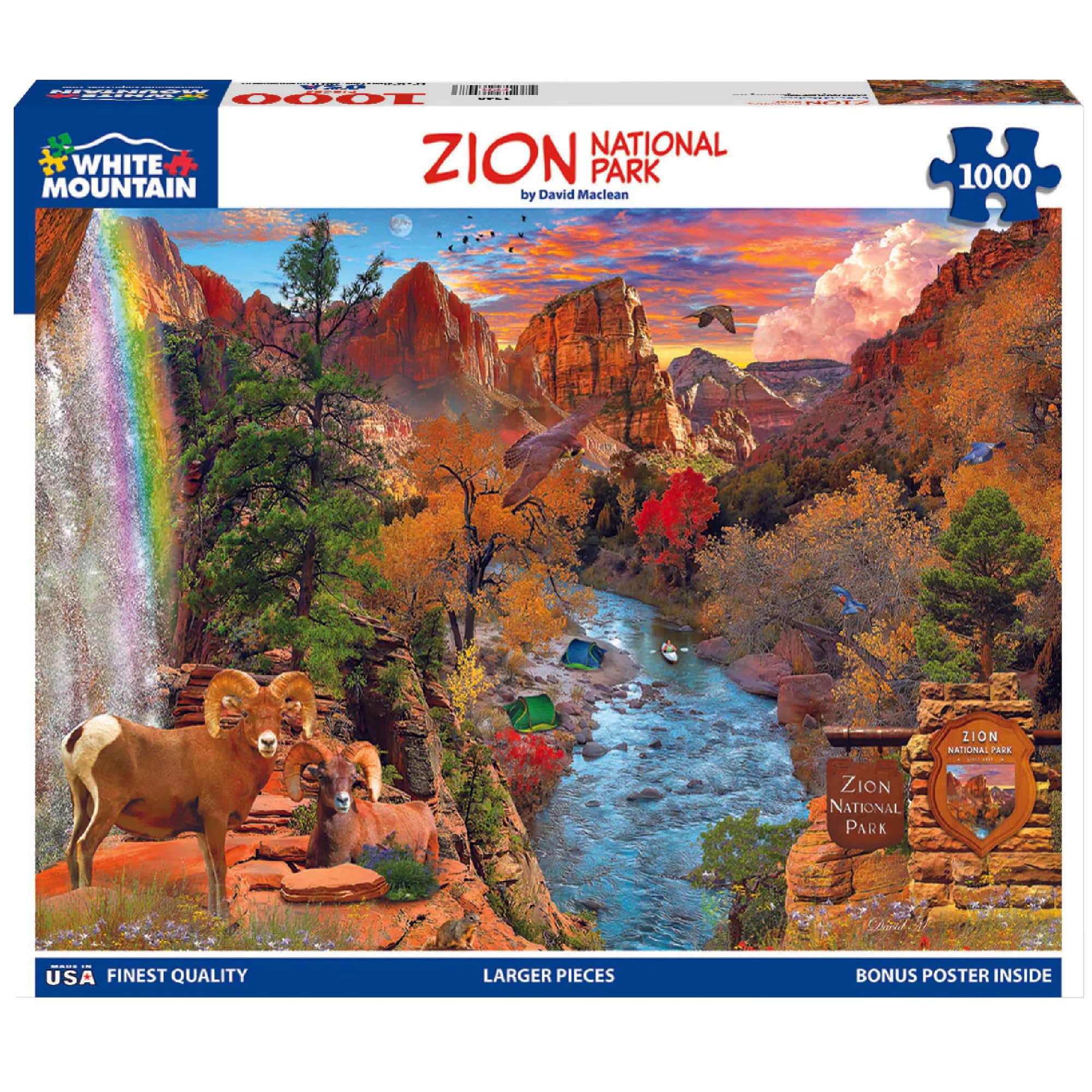 White Mountain 1000 Piece Jigsaw Puzzle Scenic Red Rock Mountain Puzzles with Large Pieces Gift for Adults and Family 24"x30" - Zion National Park