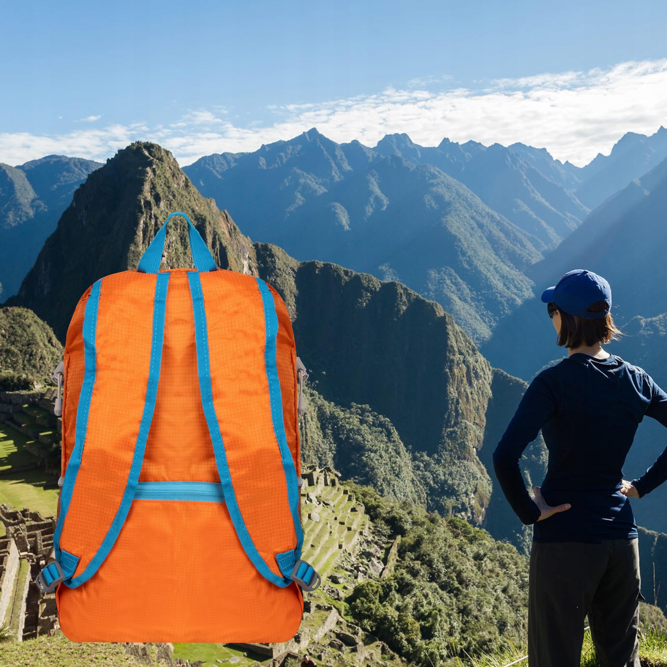 KRUMAD Zaino da escursionismo leggero, pieghevole, 25 l, unisex, impermeabile, da viaggio, campeggio, outdoor, trekking, con tasca, zaino sportivo pieghevole con supporto per Nordic Walking
