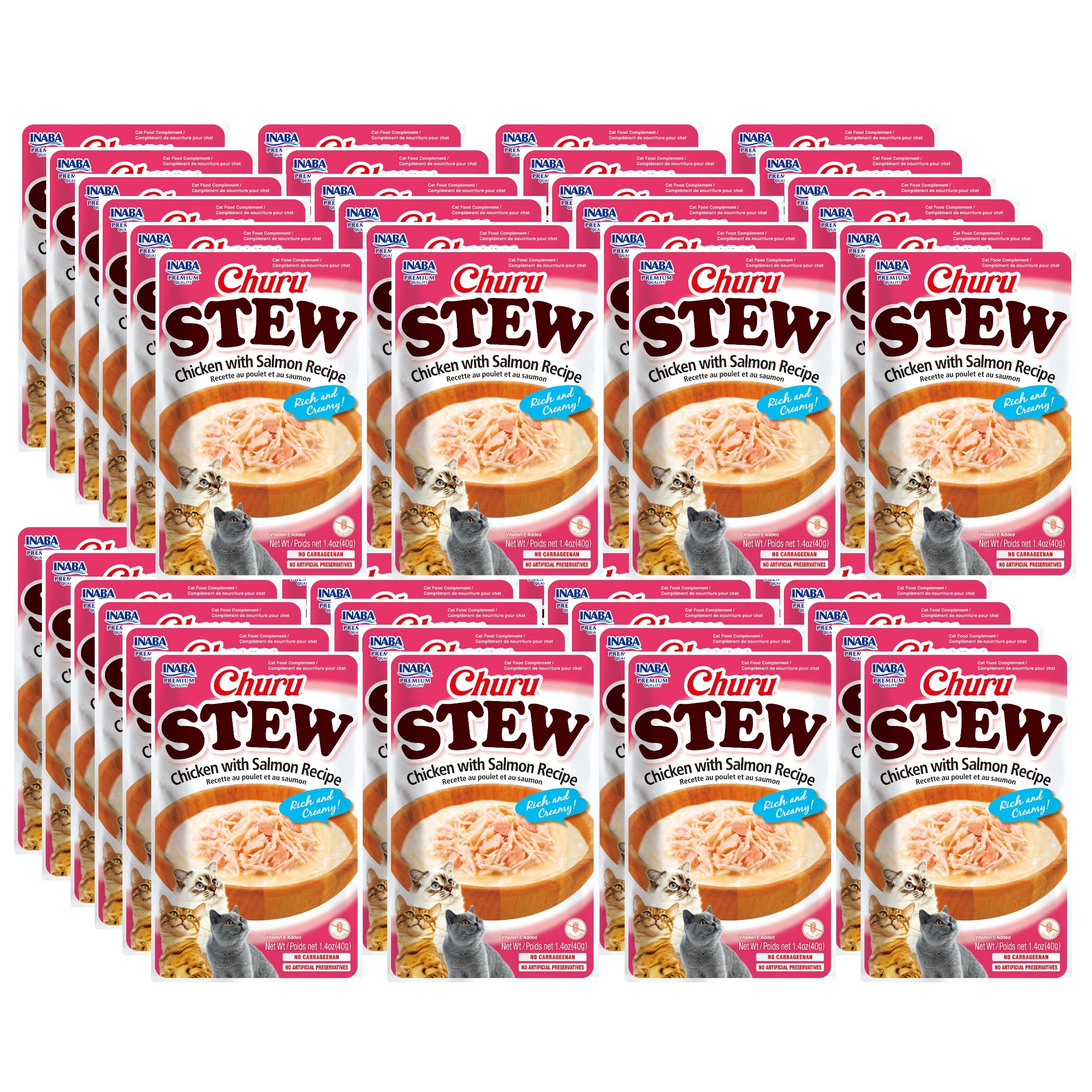 Churu Stew Creamy Lickable Purée with Shredded Chicken Topper/Treat Pouch for Cats with Vitamin E, 1.4 Ounces per Pouch, 8.4 Ounces Total (6 Servings), Chicken with Salmon Recipe