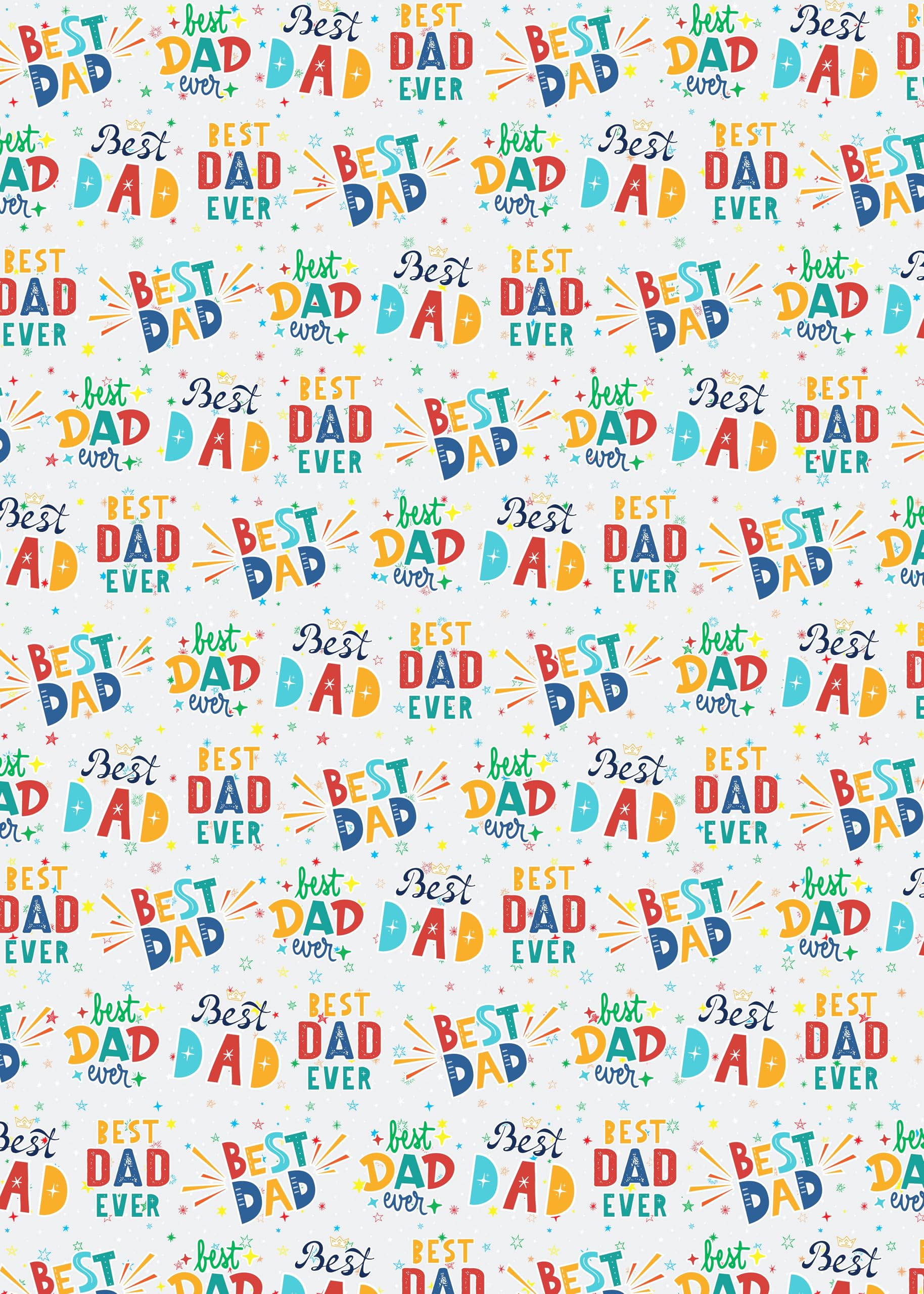 4 Sheets 4 Tags Father's Day Fun Sliver Grey Colourful Writing Star Design Wrapping Paper Multi Colour Dad Daddy Giftwrap (PA)
