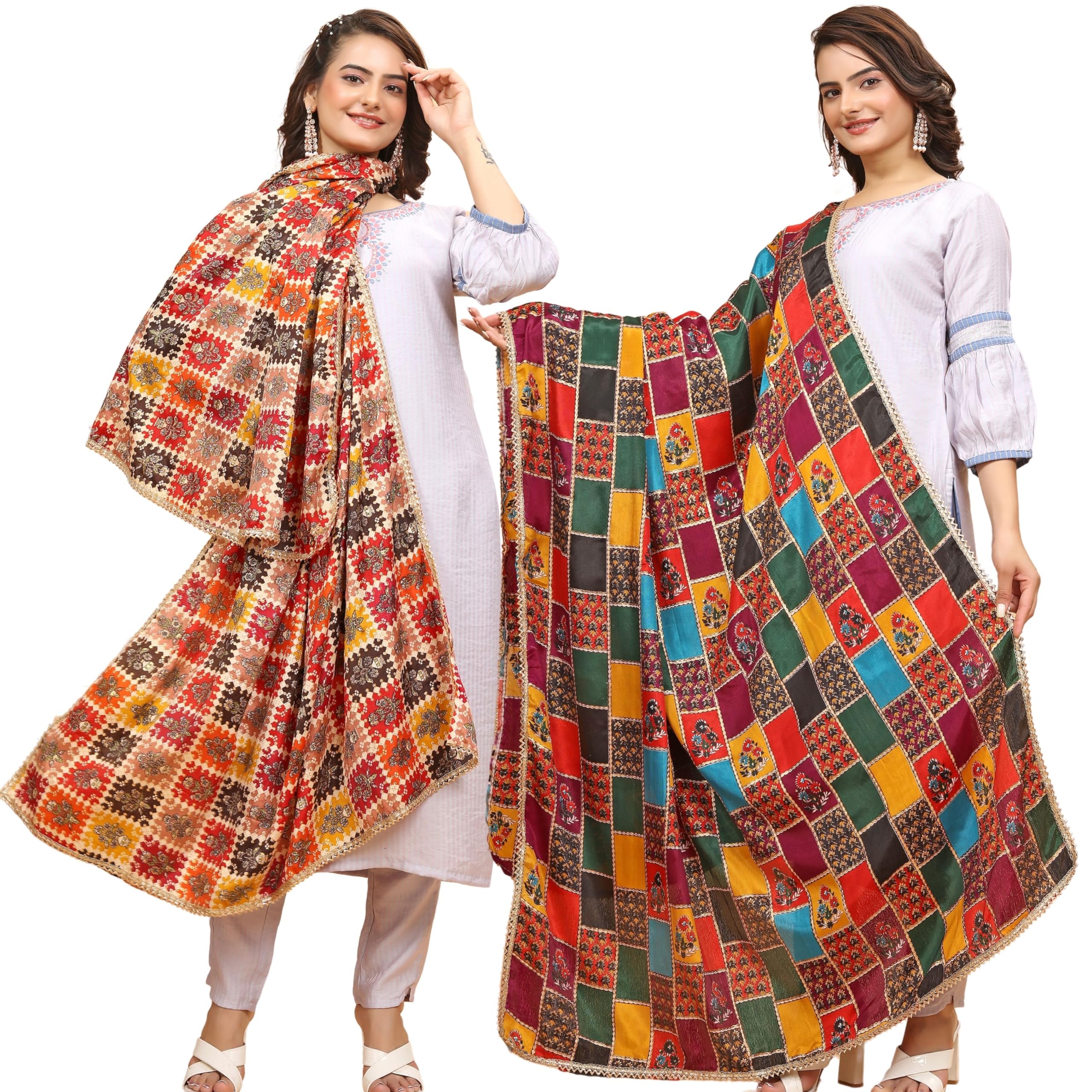 kemza Women's Silk Blend Printed Multicolor Dupatta Combo-picture-17