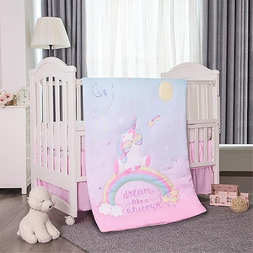 Miniatura 8 de La Premura Juego de ropa de cama de unicornio para cuna bebé unicornio y arco iris juego de cuna de 4 piezas de tamaño estándar con almohada
