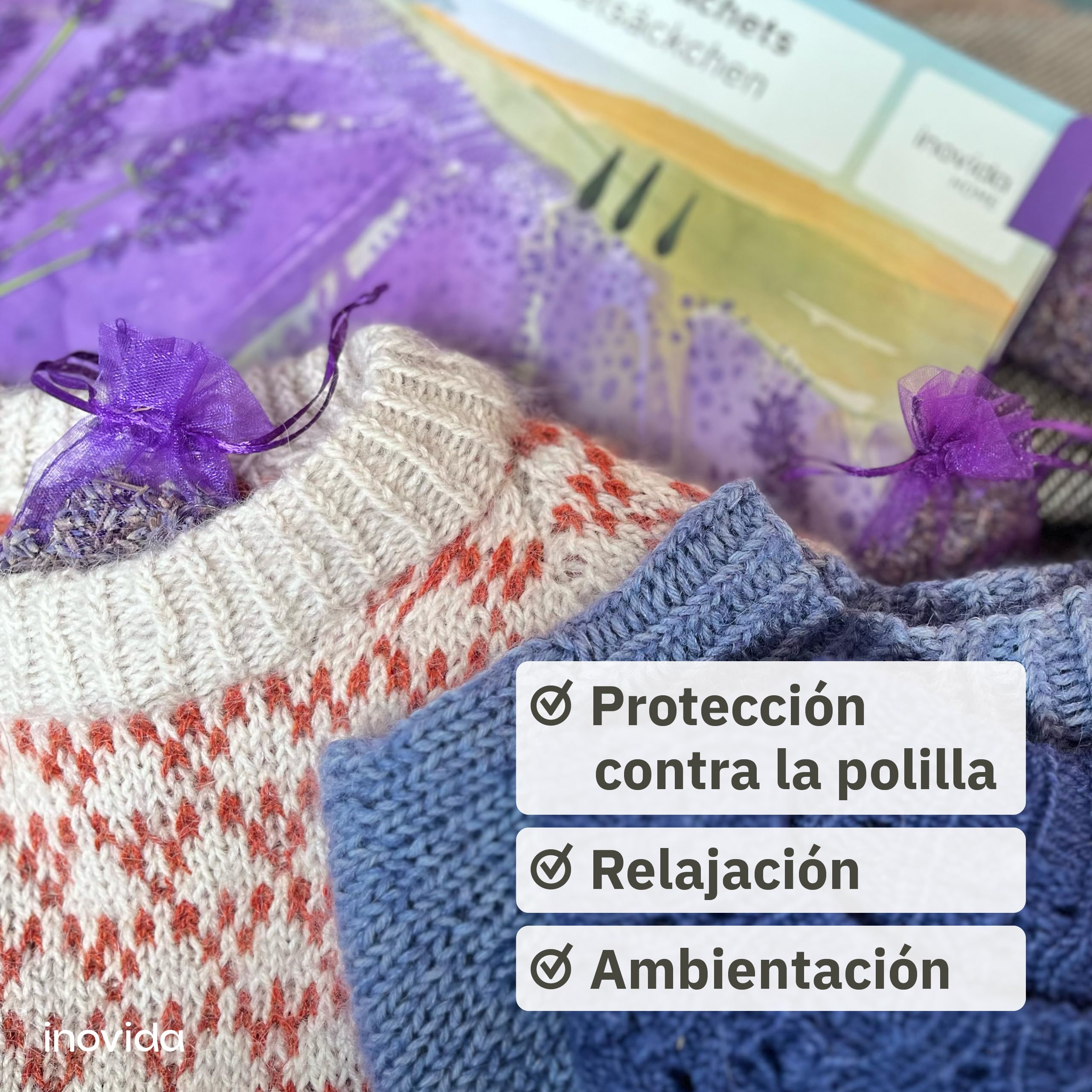 Ambientador de Armario Lavanda – Bolsitas Lavanda para Ropa y Cajones – Antipolillas Polillas – 20x Lavanda Seca Natural – Inovida