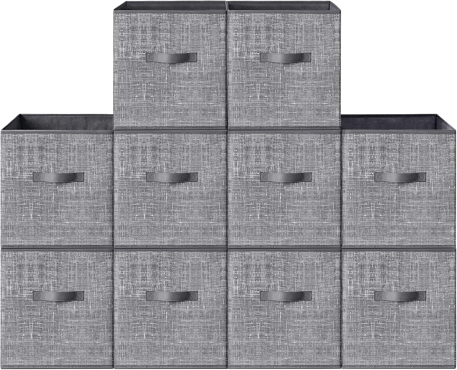 SONGMICS HOME Foldable Storage Cubes Set of 10, Fabric Shelf Organizer Bins with Handles, Closet Storage Boxes for Clothes, 10.4 x 10.4 x 11.2 Inches, Gray