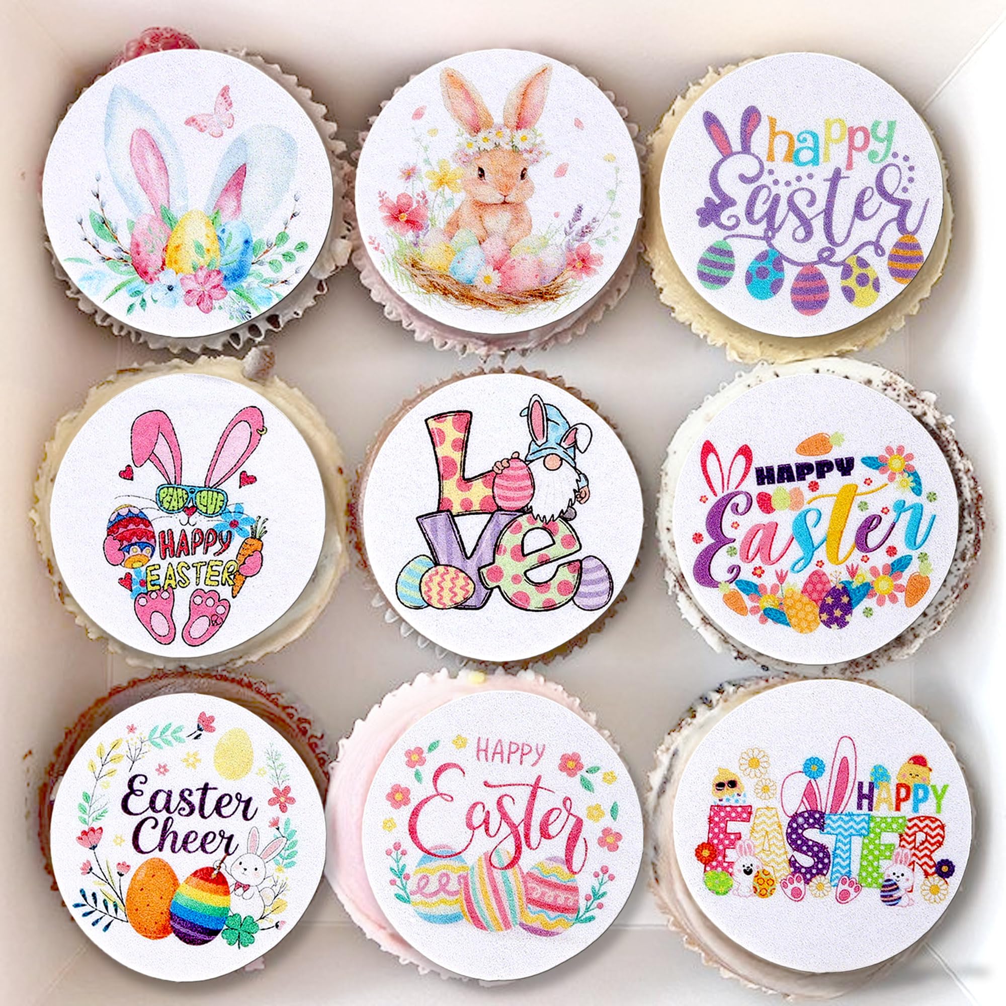 SYKYCTCY 63 Pack Edible Happy Easter Cupcake Toppers Rabbit Ears Cupcake Picks Decoration for Easter Day Theme Baby Shower Kids Birthday Party Cake Decorations Supplies