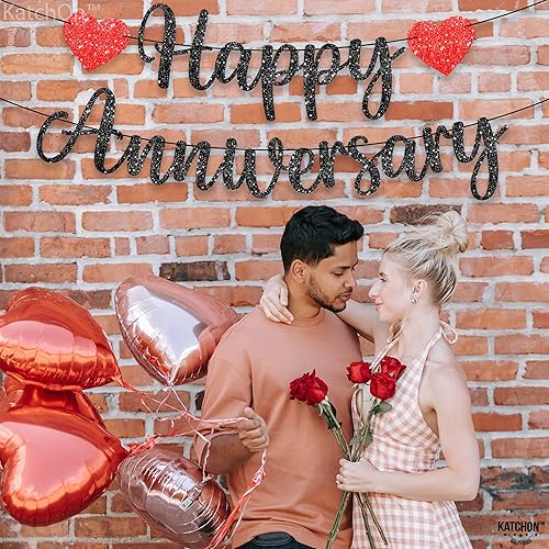 Miniatura 7 de KatchOn, Cartel de feliz aniversario negro con purpurina, sin bricolaje, 2 cuerdas, 10 pies cada una, decoraciones de aniversario de boda,