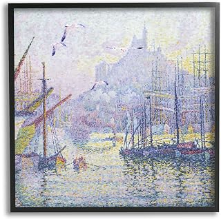 Stupell Industries Morning Sunrise Ship Port Seagulls Nautical Pointillism Painting