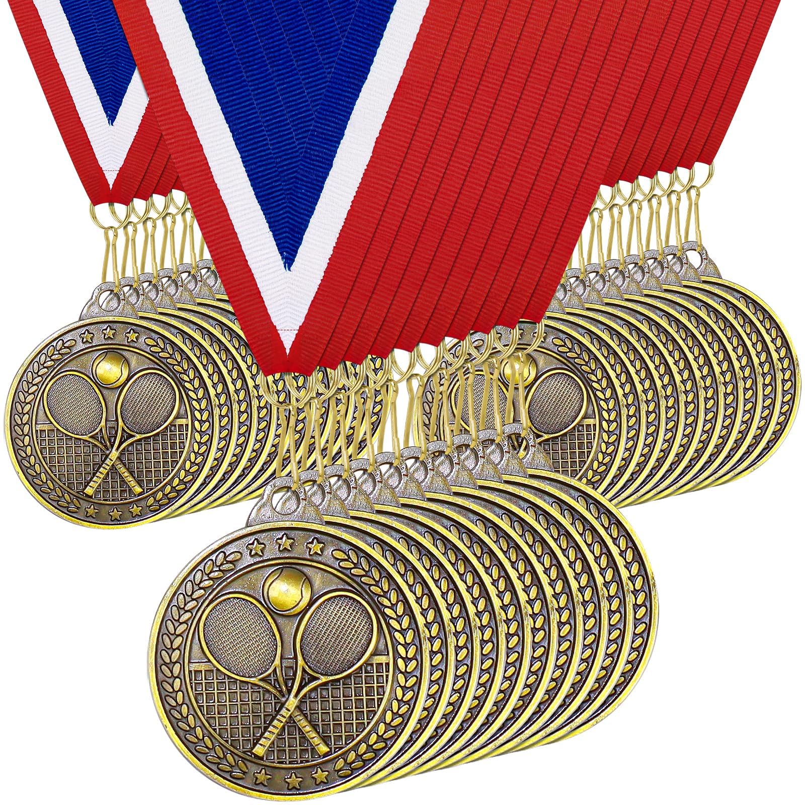 30 medaglie da tennis, 5 cm, medaglie sportive con nastro, medaglie in metallo a tema sportivo per premi, giornata della squadra, tornei, competizioni, regali vincitori, bomboniere