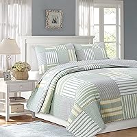 Vista 12 de Cozy Line Home Fashions Juego de ropa de cama reversible de 100% algodón a rayas azul marino, colcha (Preston, tamaño individual, 2 piezas)