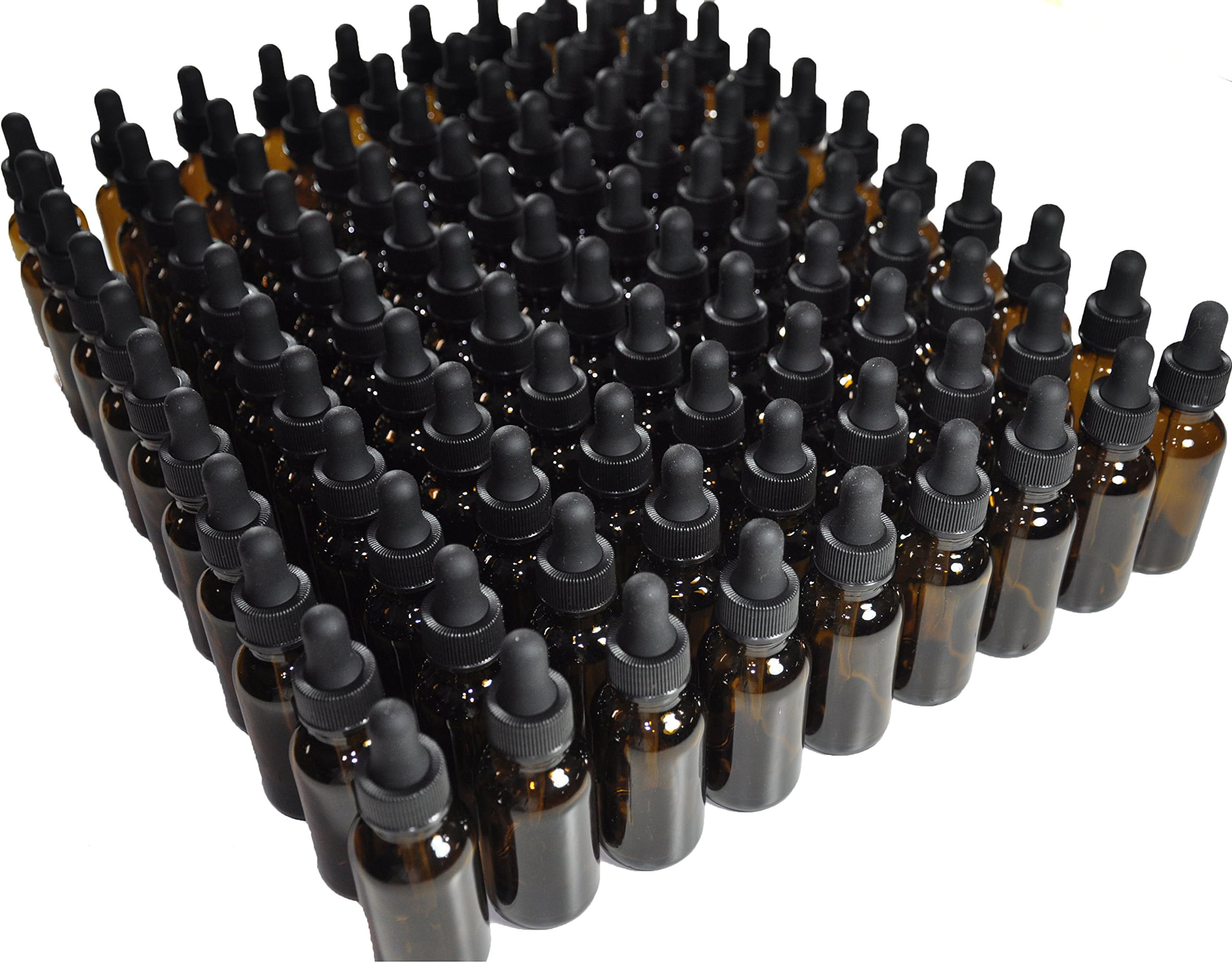 DropperStop™ 1oz Amber Glass Dropper Bottles (30mL) with Tapered Glass Droppers - Pack of 99