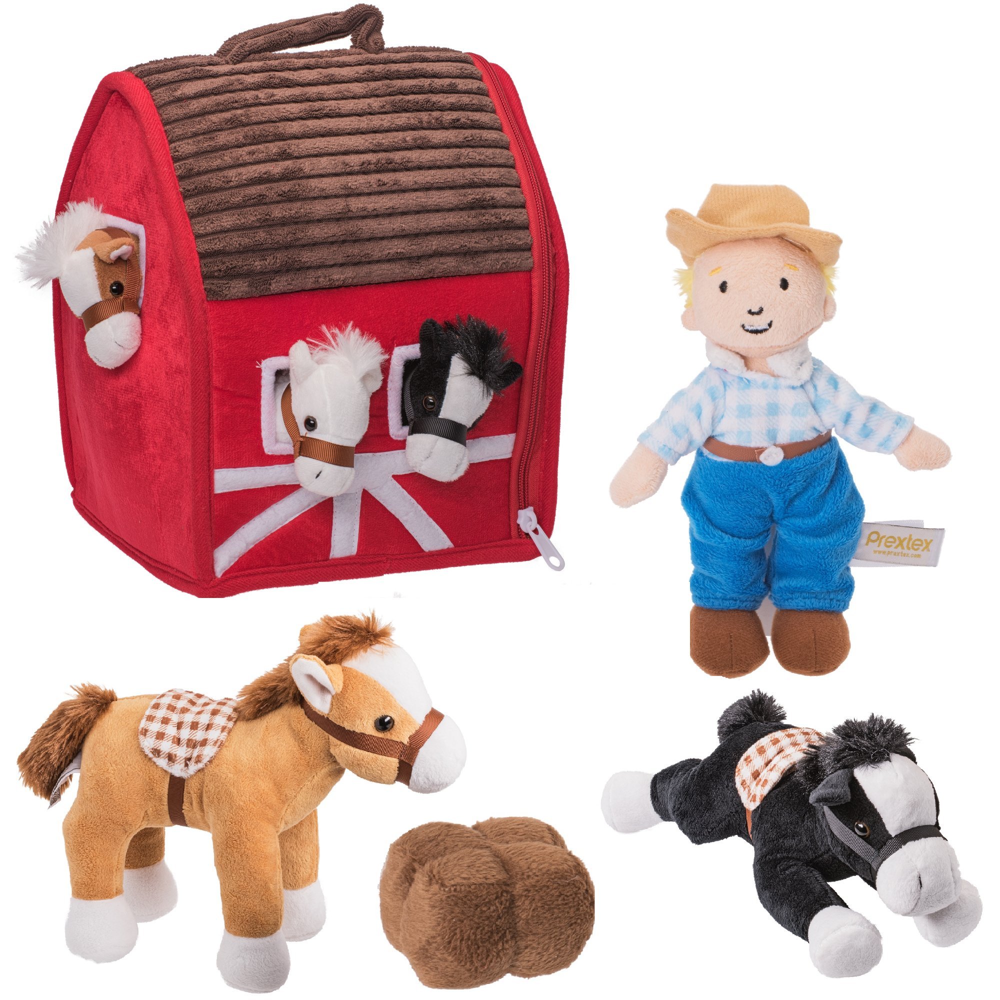 Buy Prextex Plush Farm House with 4 Plush Horses, Soft and Cuddly 5" Horse Stuffed Animals, Farm