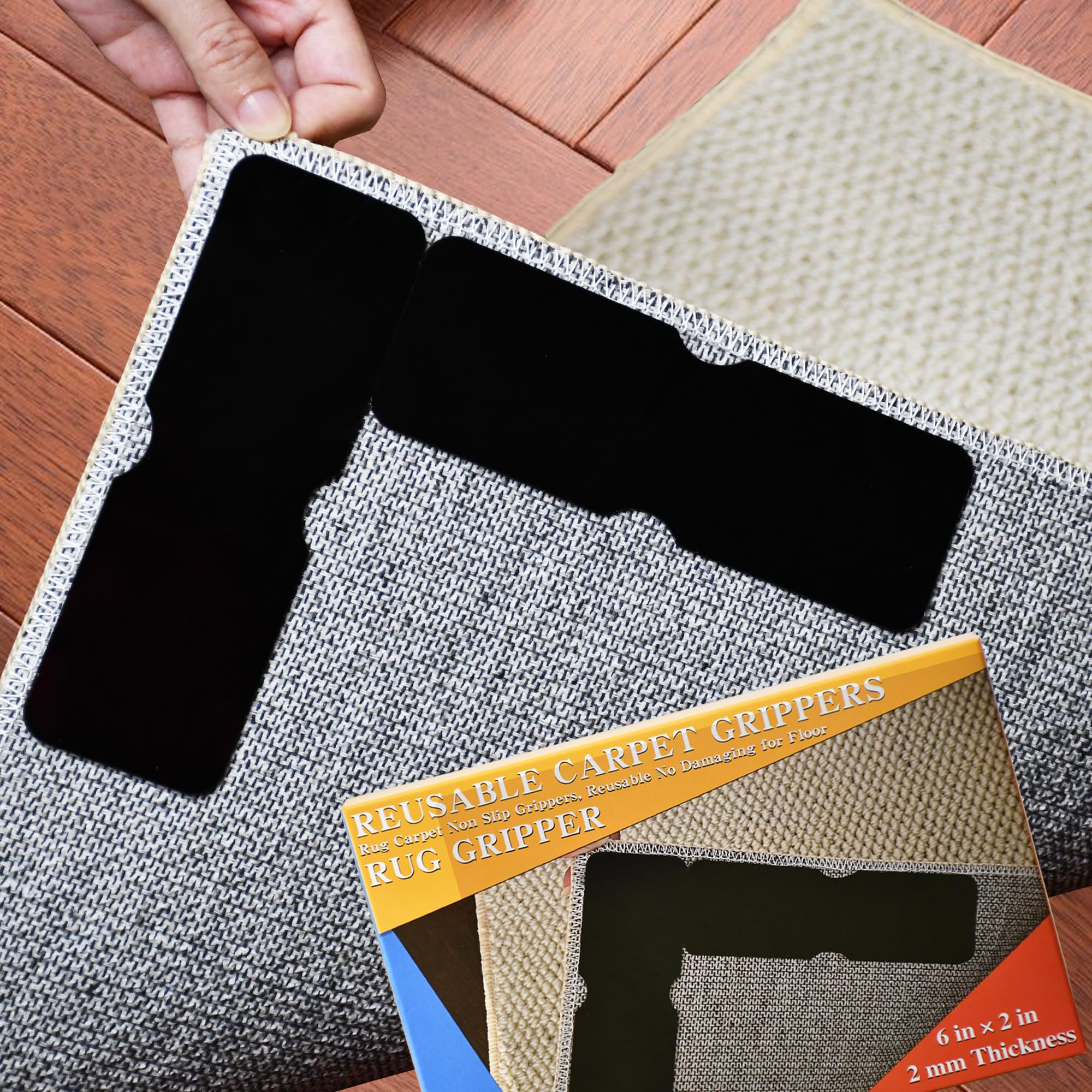 Re-Call Rug Tape, 12pc Rug Corner Grippers, Double-Sided Reusable Carpet Tape, Washable Non-Slip Rug Pads, Strong Adhesive Rug Grippers, Rug Tape for