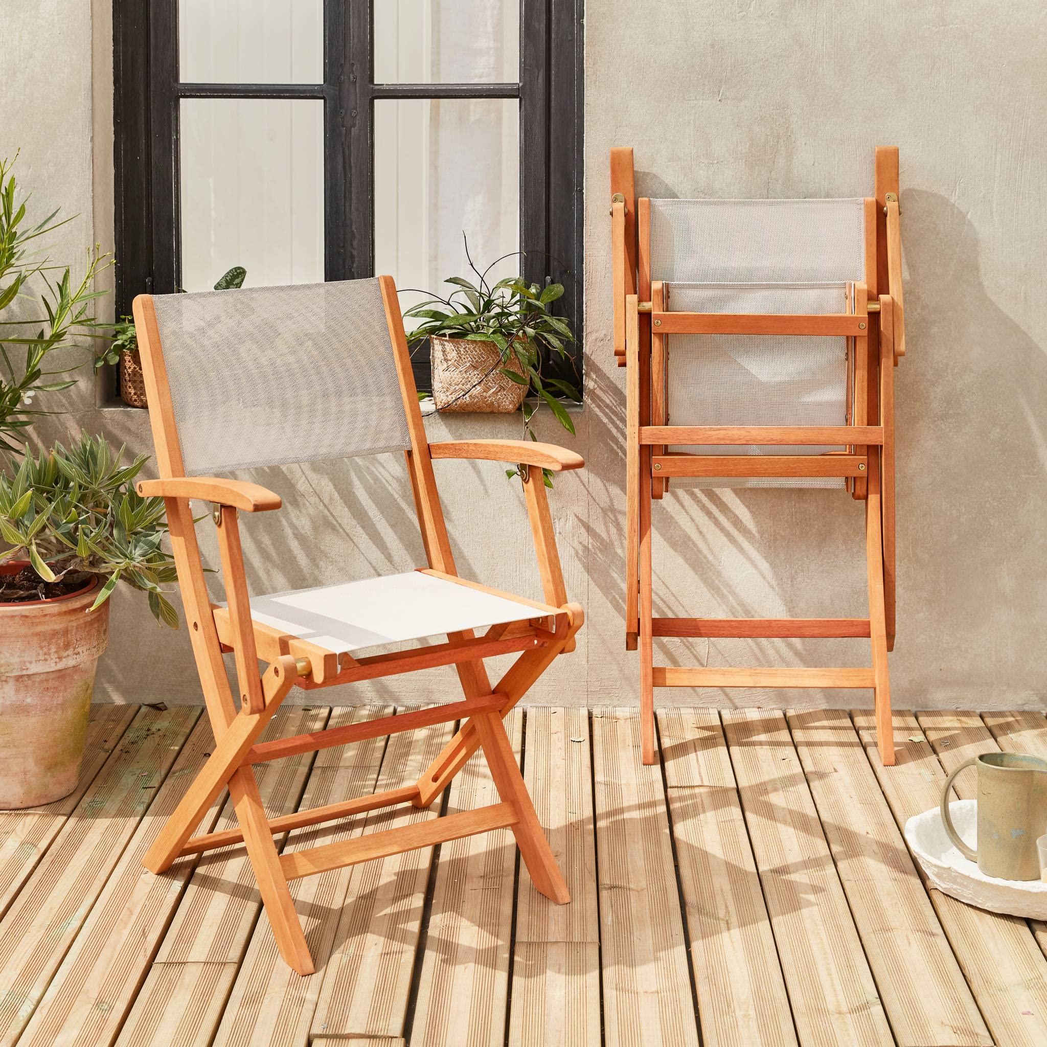 Alice's Garden - Fauteuils de Jardin en Bois et textilène - Almeria Blanc - 2 fauteuils pliants en Bois d'Eucalyptus huilé et textilène