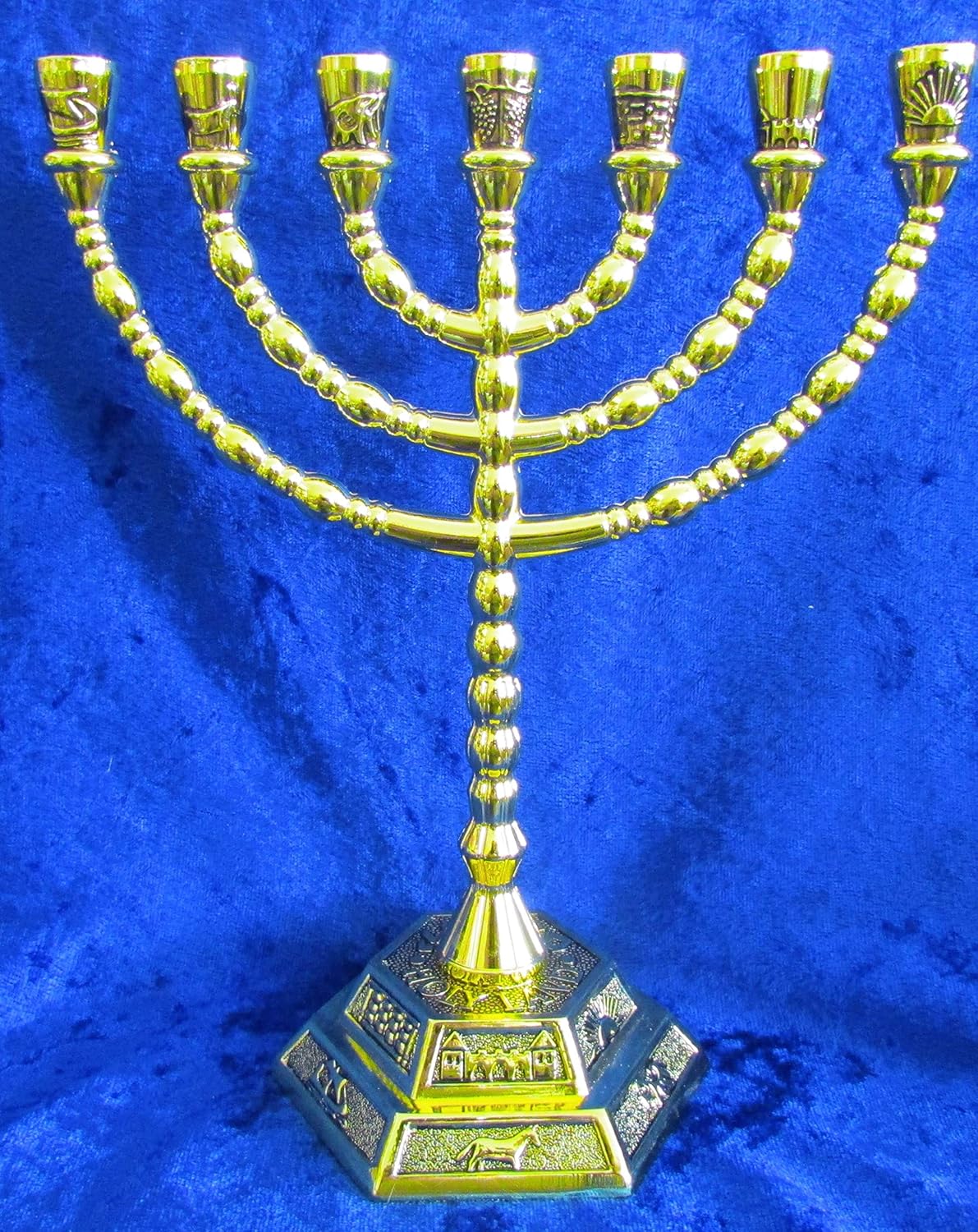 12 Tribes of Israel Jerusalem Temple Menorah Choose from 3 Sizes Gold or Silver (Gold, 8 Inches)