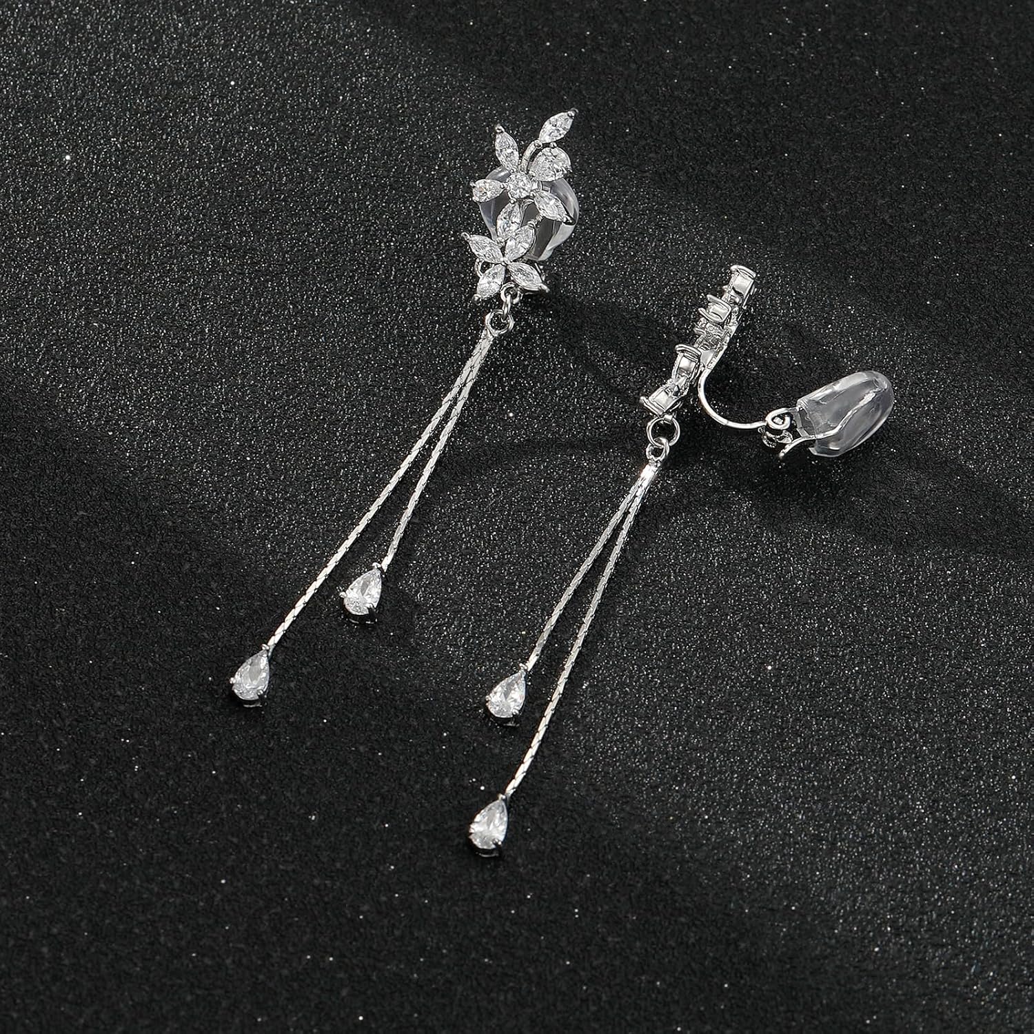Clip on Earrings for Women Cubic Zirconia 925 Sterling Silver Plated Long Tassel Dangle Drop Clip Earrings Non Pierced Earrings for Women Jewelry Gifts Wedding Party - Image 5