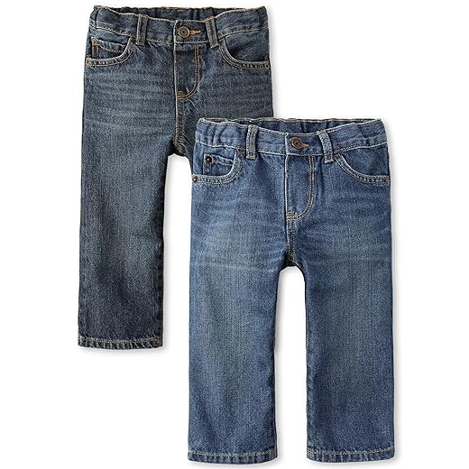 The Children's Place baby boys And Toddler Basic Straight Leg Jeans, Carbon Wash/Dk Juptier 2 Pack, 6-9 Months US