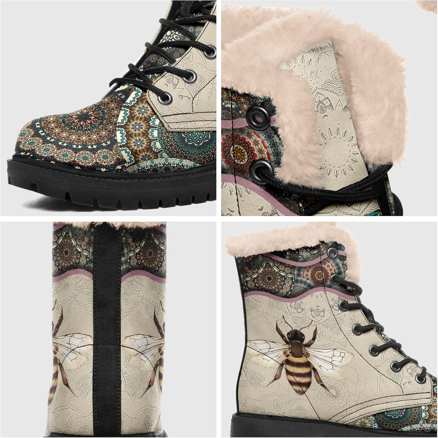 Winter Boots for Women, Custom Christmas Boots Santa Claus Print Ladies Fur Lined Lace up Ankle Boots Comfortable Warm Winter Snow Shoes Outdoor Christmas Gift - Image 2