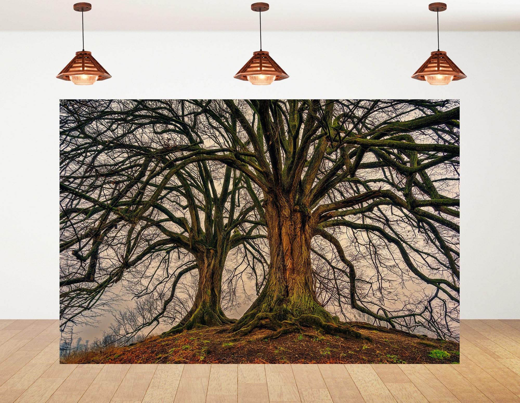 6x4ft Majestic Bare Tree Duo with Twisted Branches and Exposed Roots Photography Background for Mystical Woodland Birthday Party Decorations Banner Photo Studio Props
