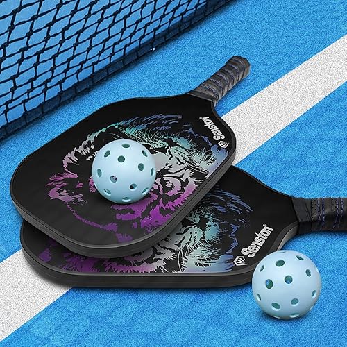 Miniatura 5 de Senston Juego de 4 o 2 palas de pickleball profesional, juego de pickleball de grafito profesional, núcleo compuesto de panal, bola de pepinillo