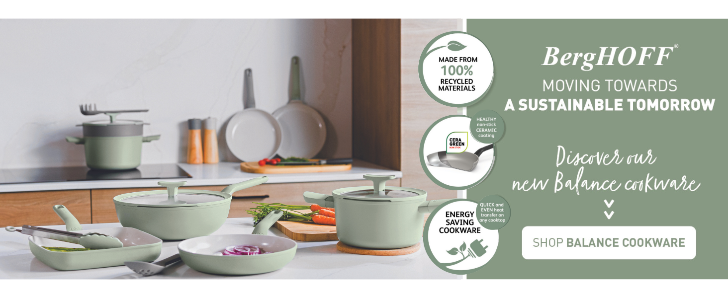 Berghoff Balance Non-stick Ceramic Sauté Pan 10.25", 3.1qt. With Glass Lid Recycled Aluminum Berghoff Balance Non-stick Ceramic Sauté Pan 10.25", 3.1qt. With Glass Lid Recycled Aluminum