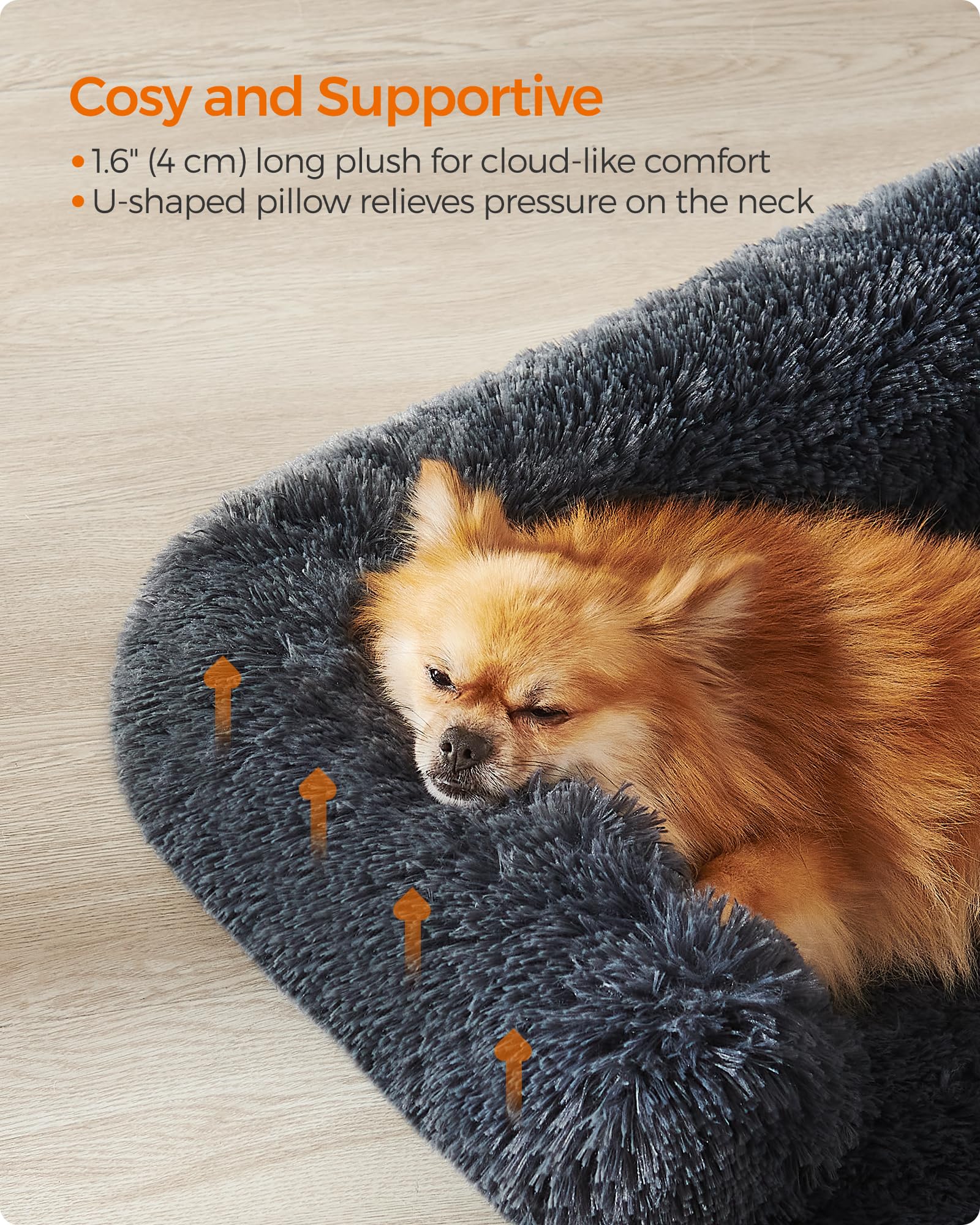 Feandrea FluffyHug Sofa Bed, Cover, Calming Bed for Small and Medium Dogs M, 80 x 75 x 16 cm, Dark Grey PGW221G02 - Image 4