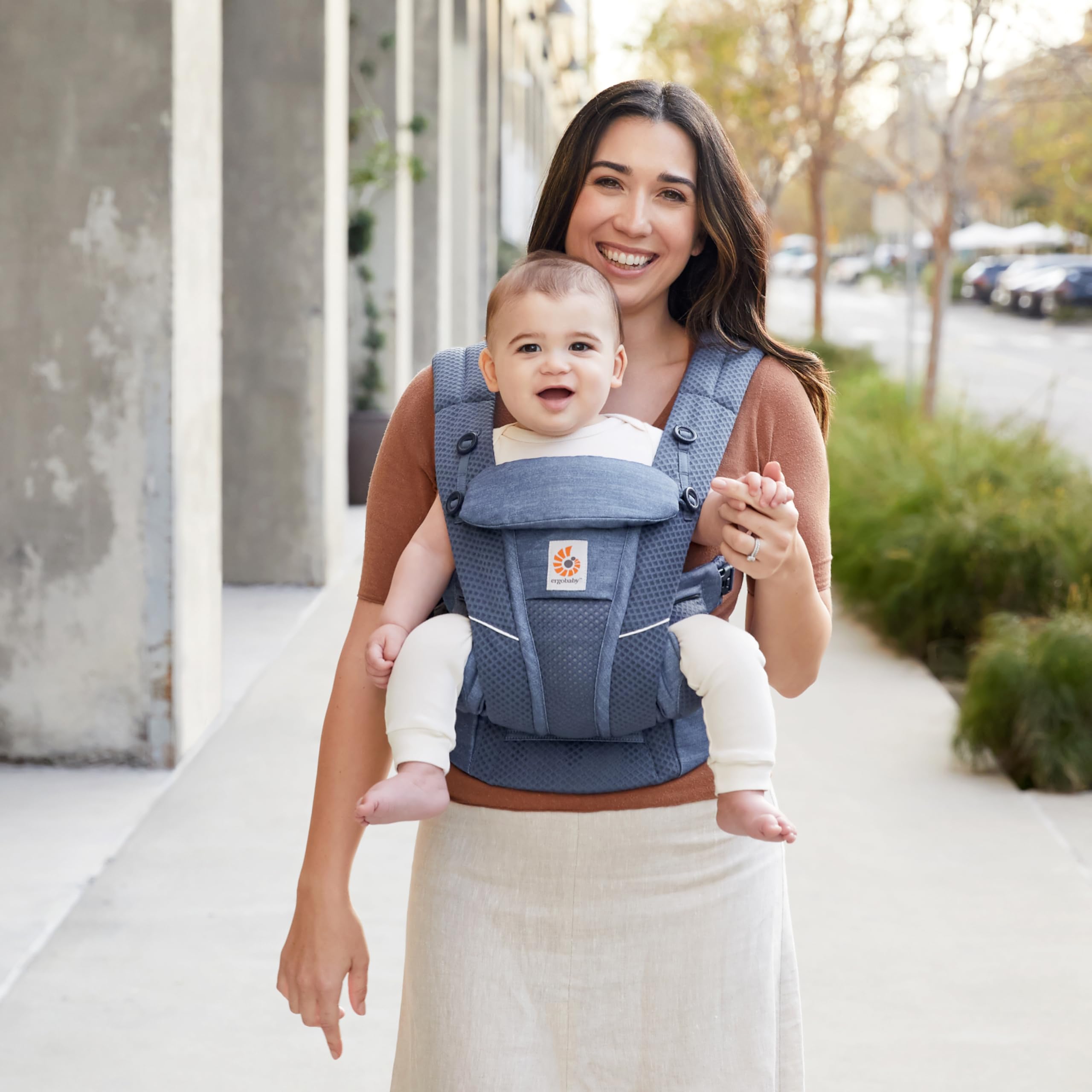 Ergobaby Omni Breeze Marsupio per neonati, 4 posizioni SoftFlex Mesh marsupio ergonomico frontale, Heathered Denim Blue