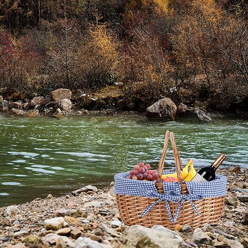 Miniatura 6 de Cesta de picnic de mimbre con asas plegables dobles, cesta de picnic de sauce, cesta de Pascua tejida a mano natural, huevos de Pascua y cesta de