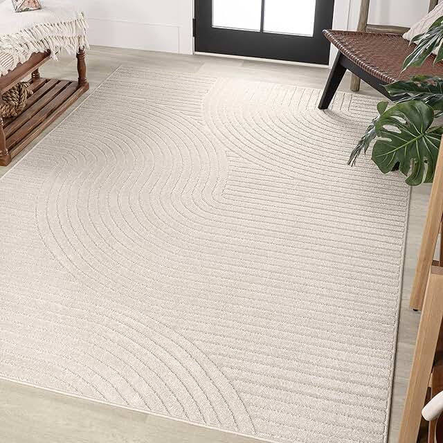 JONATHAN Y Hallie High-Low Curve Ivory/Cream Indoor/Outdoor Area Rug, 8x...