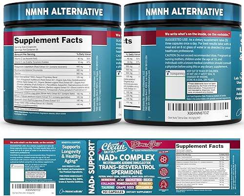 Miniatura 8 de Suplemento NAD limpio Resveratrol Liposomal NAD+espermidina fisetina germen de trigo Quercetina Extracto de semilla de uva Gotu Kola Berberina