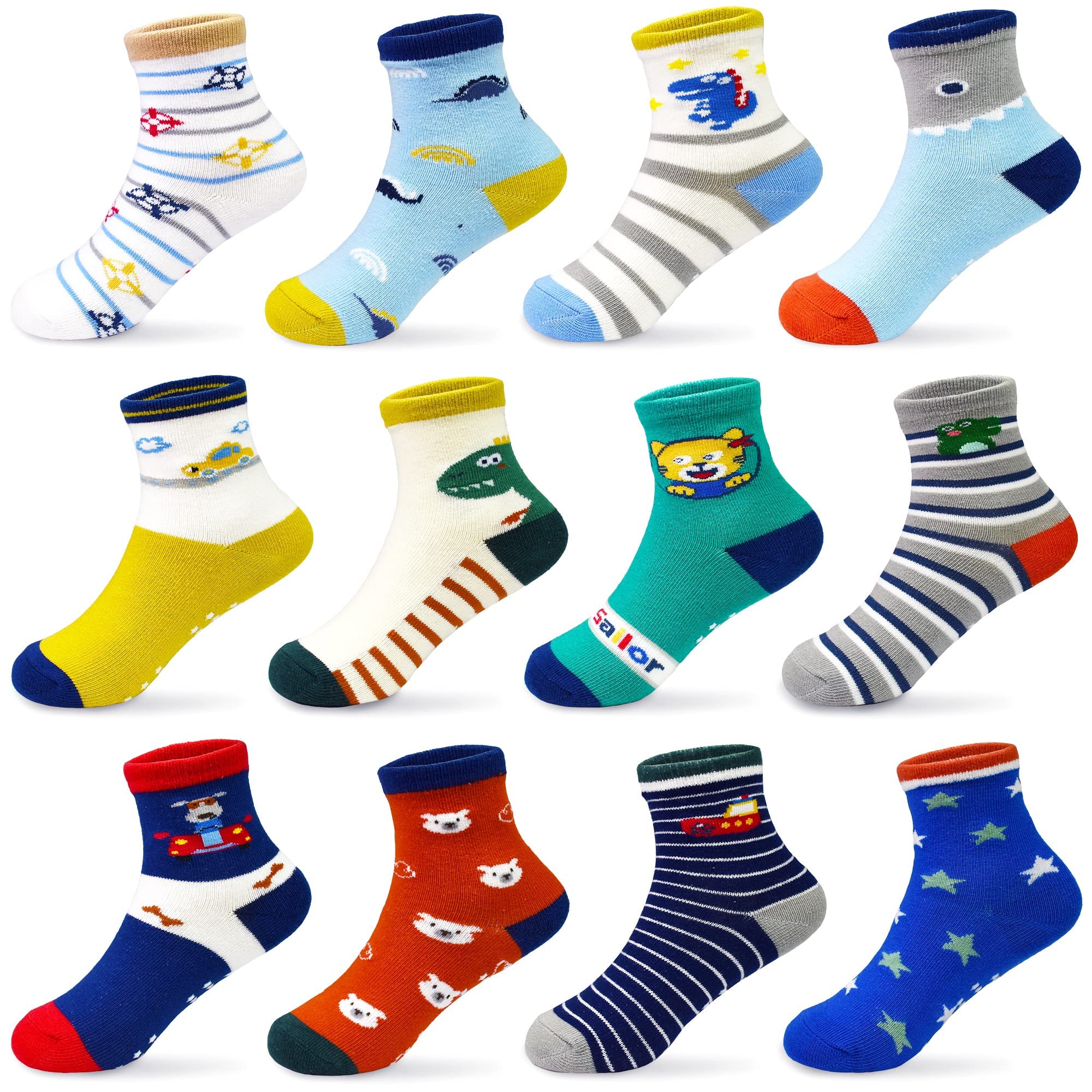 SUOSDEY Stoppersocken Kinder 12 Paar, Anti-Rutsch Socken mit Silikonpunkten für Jungen Mädchen (1-7 Jahre)