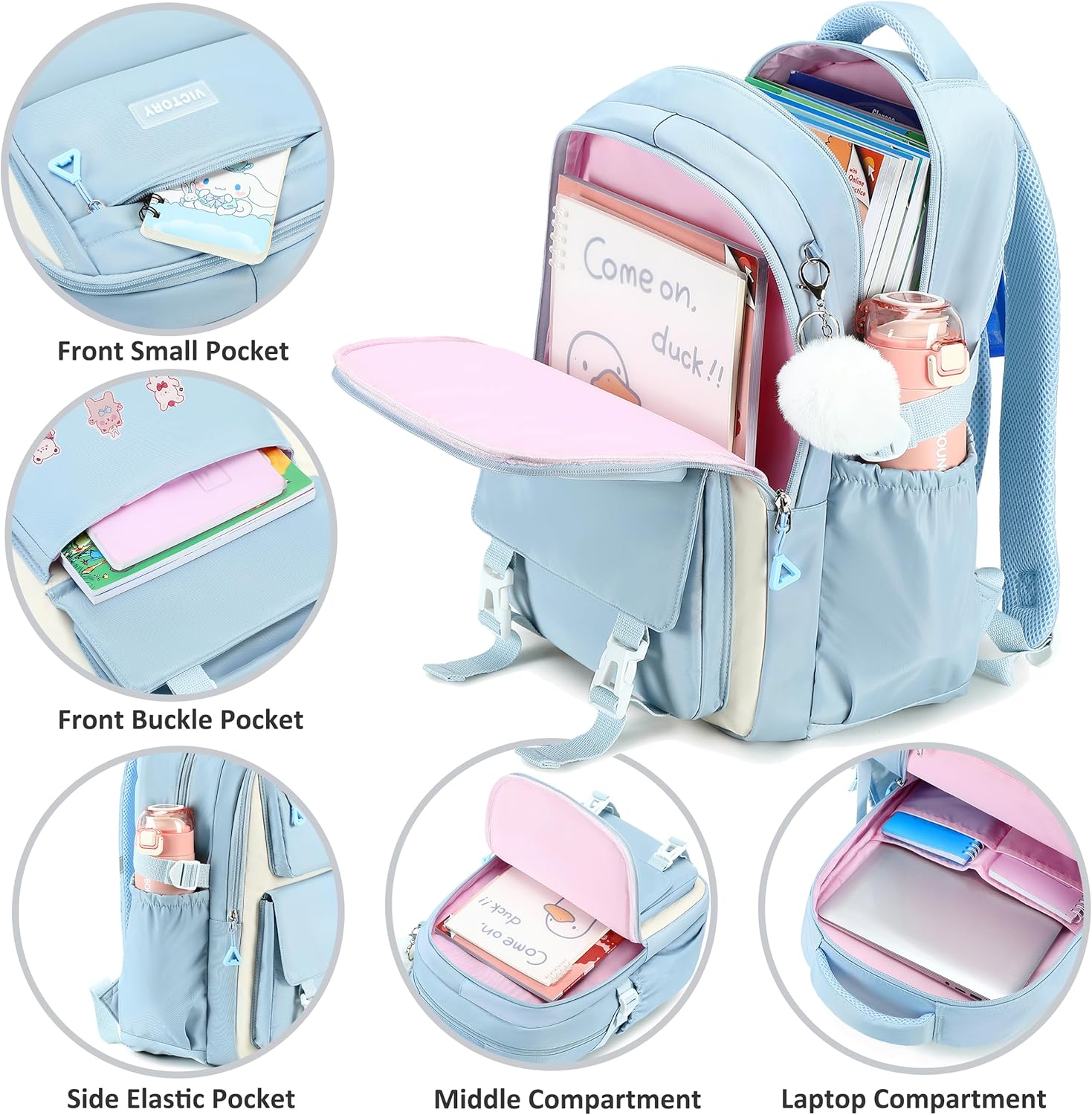 AO ALI VICTORY Backpack for Women Girls Set with Pencil Case 15.6 Inch Laptop School Bag Kids Elementary College Backpacks - Image 3