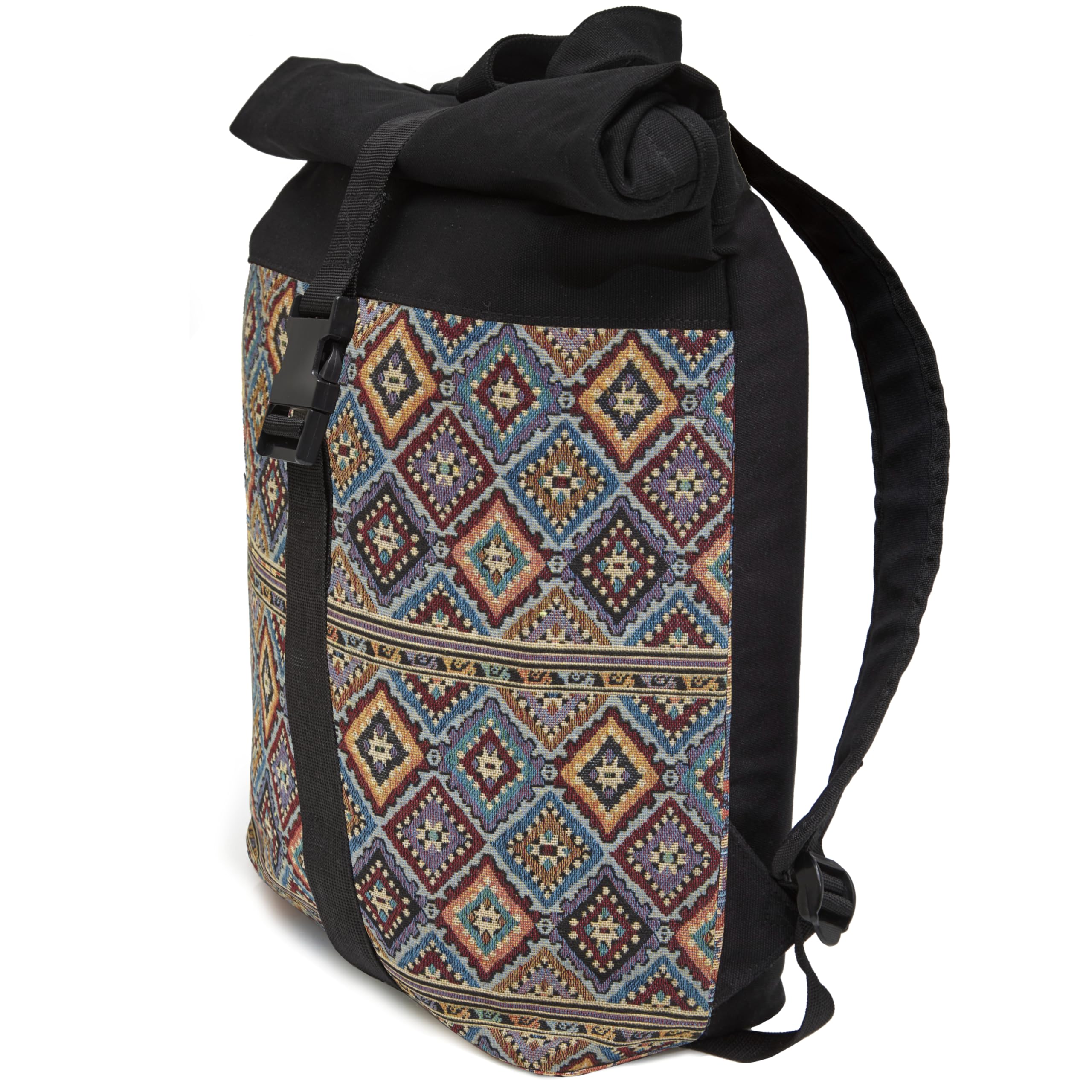 Leon Rolltop Rucksack Premium Baumwolle Canvas & Webstoff Damen Herren 17 Zoll Laptop Eleganter Reiserucksack Daypack Sport Einkauf Reisen Radfahren Uni Schule (RollTop_Boho_004)