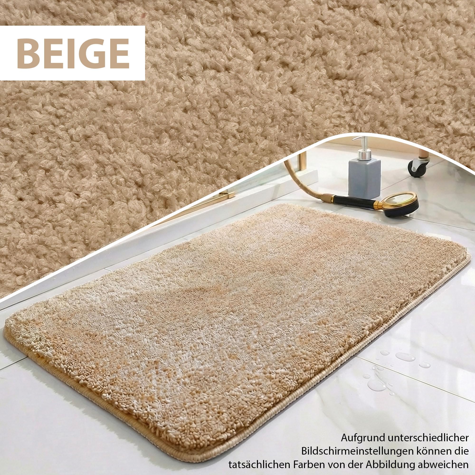 HELLSER Badezimmerteppich MIRA | Badematte rutschfest & Waschbar | Weicher Mikrofaser Badteppich | Saugfähig & Schnelltrocknend | Oeko-TEX Badvorleger für Fußbodenheizung | Beige | 60x120 cm