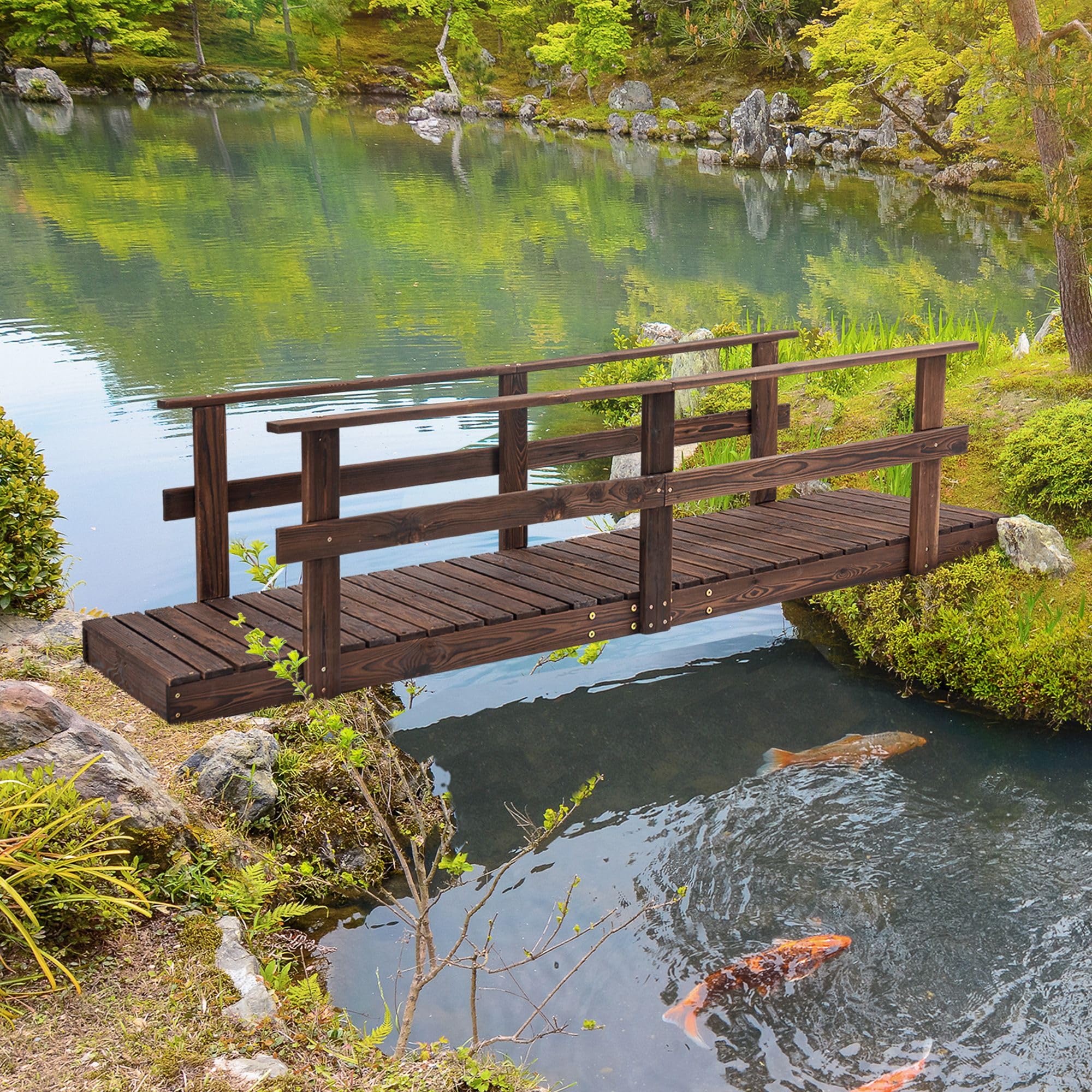 Wooden Garden Bridge with Safety Rails, for Ponds, Creeks, Streams(84.75