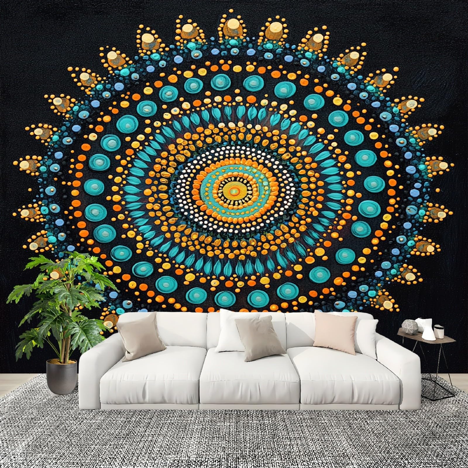 Papier peint panoramique haut de gamme mandala noir intissé intemporel 200x140