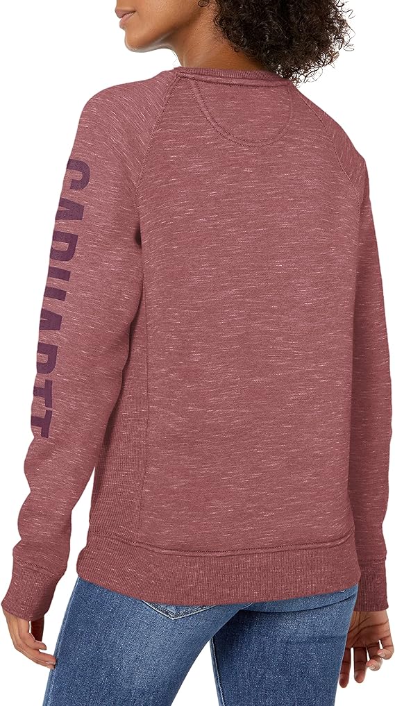 carhartt women's relaxed fit midweight crewneck block logo sleeve graphic sweatshirt