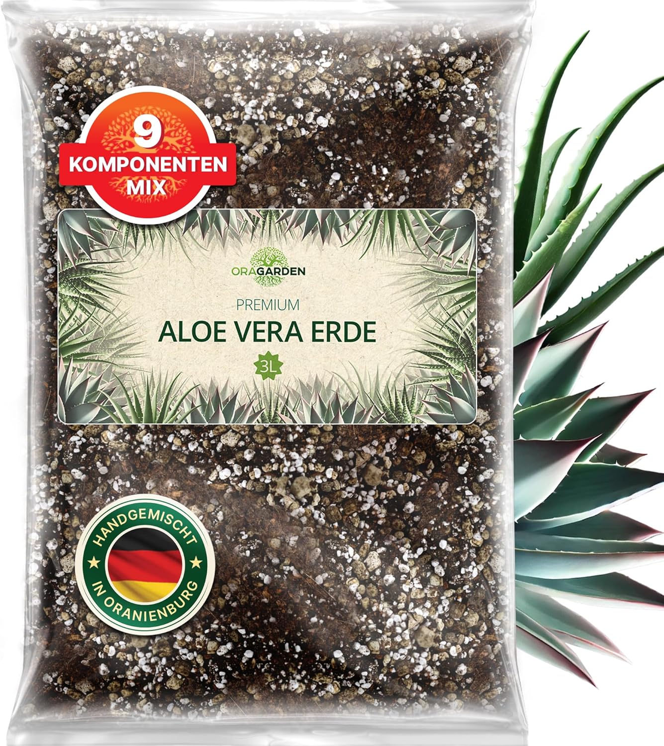 Aloe Vera Erde für Zimmerpflanzen und Garten - 3L Aloe Vera Substrat für Pflanzen, Palmen, Blumen Grünpflanzen - 9 Komponenten Grünpflanzenerde
