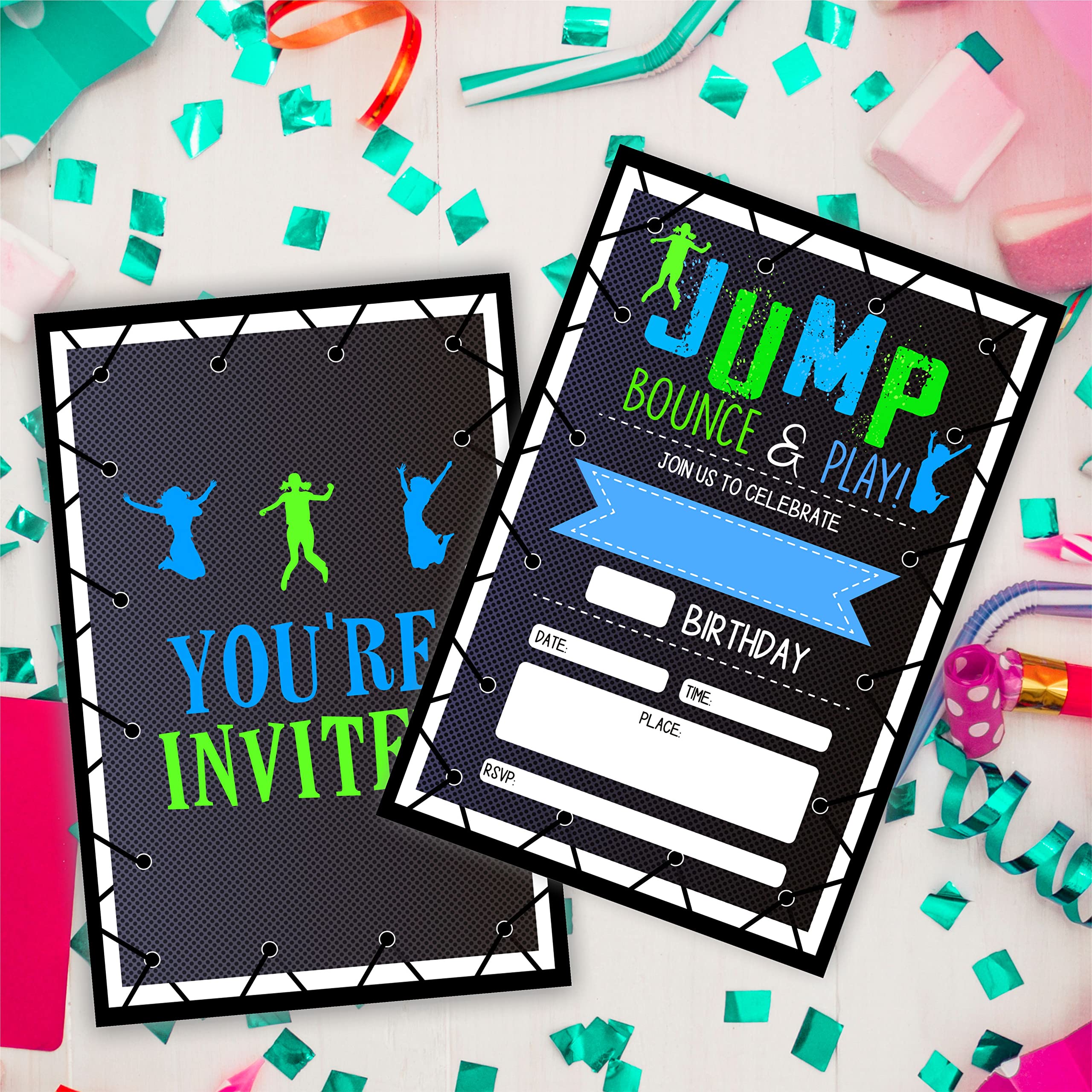 Jump Bounce & Play Trampolin-Geburtstagseinladungen – 20 Karten Mit Umschlägen, Zum Ausfüllen, Bunt & Kindgerecht