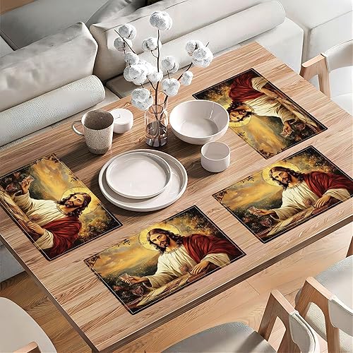 Vista 44 de Juego de 4 manteles individuales botánicos con diseño de flores, plantas botánicas, hojas de flores, rústico, floral, impermeable, lavable