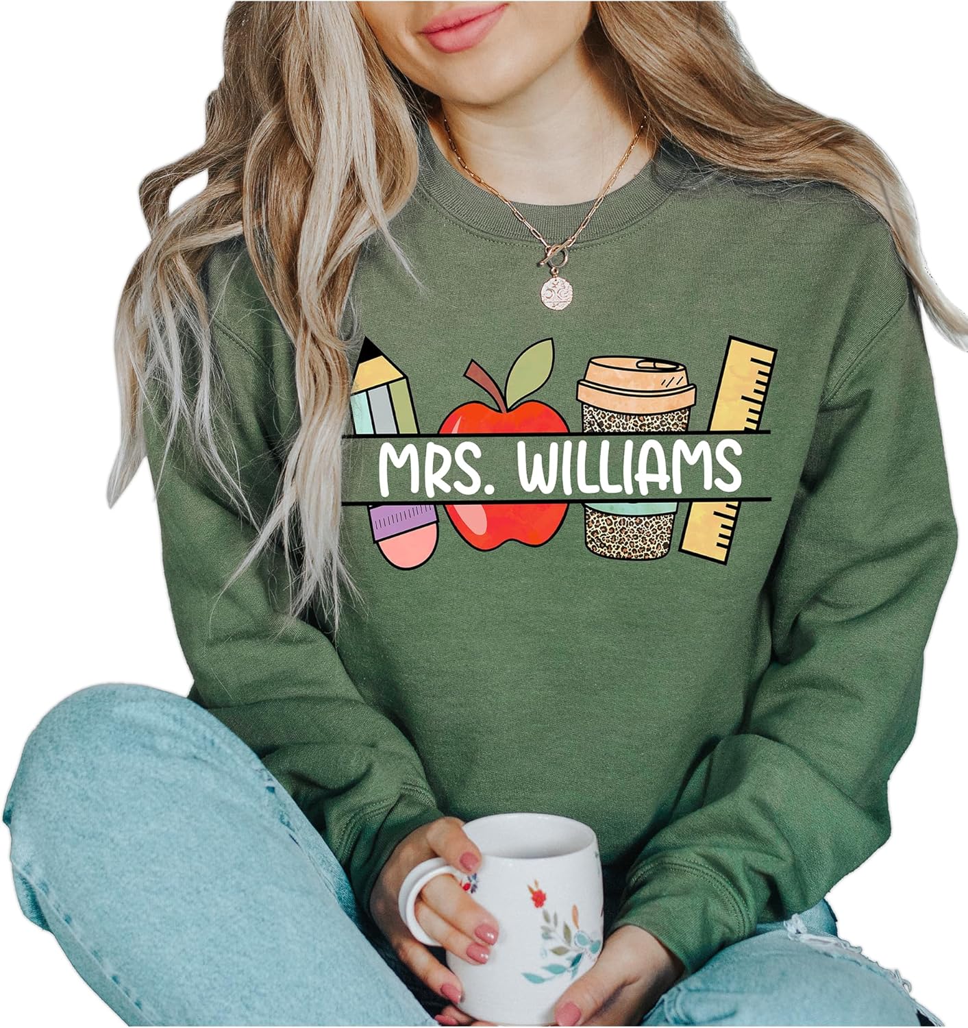 coreus Custom Teacher Sweatshirt For Teacher Appreciation Gift For Teacher, Customized Name Teacher Crewneck Sweatshirt, Cute Elementary Teacher Sweatshirt - Image 3
