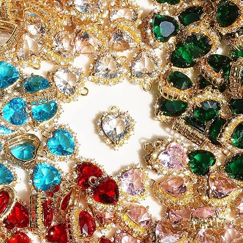 Miniatura 2 de Abalorios de corazón de cristal de aleación chapada en oro para hacer joyas, pulseras, collares, aretes, colgantes, suministros de manualidades,